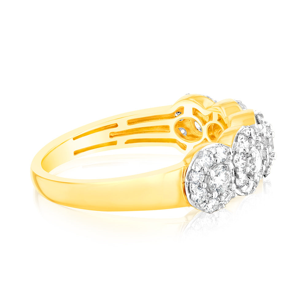 14K Yellow Gold 0.95 Carat Diamond Engagement Ring - 5 Round Brilliant Cut Diamonds with Halo Setting | Perfect for Proposals, Anniversaries & Special Occasions