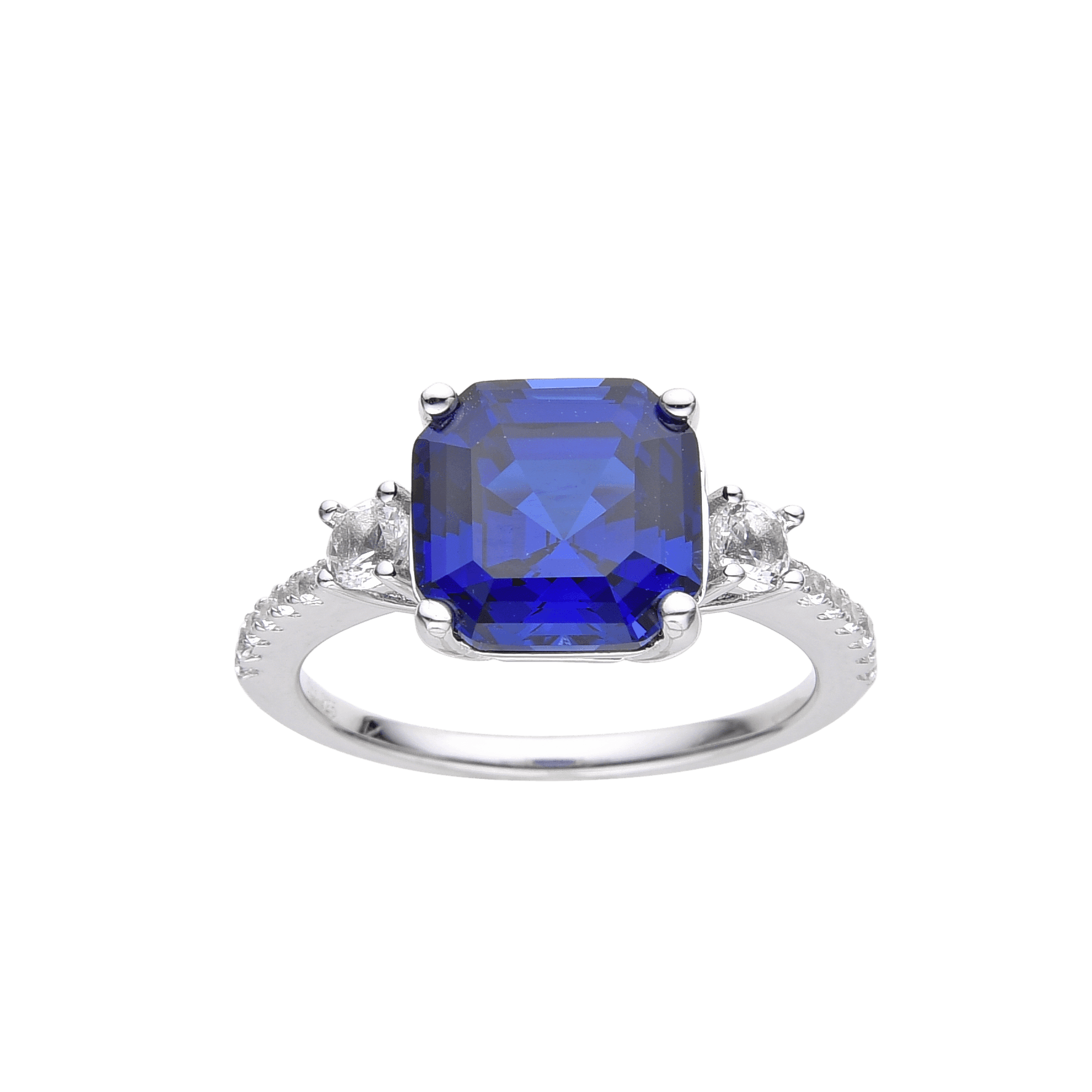 Exquisite Ceylon Sapphire Asscher Cut Three Stone Ring – Vintage Inspired Engagement & Wedding Jewelry for Women – Perfect for Anniversaries, Proposals & Special Occasions