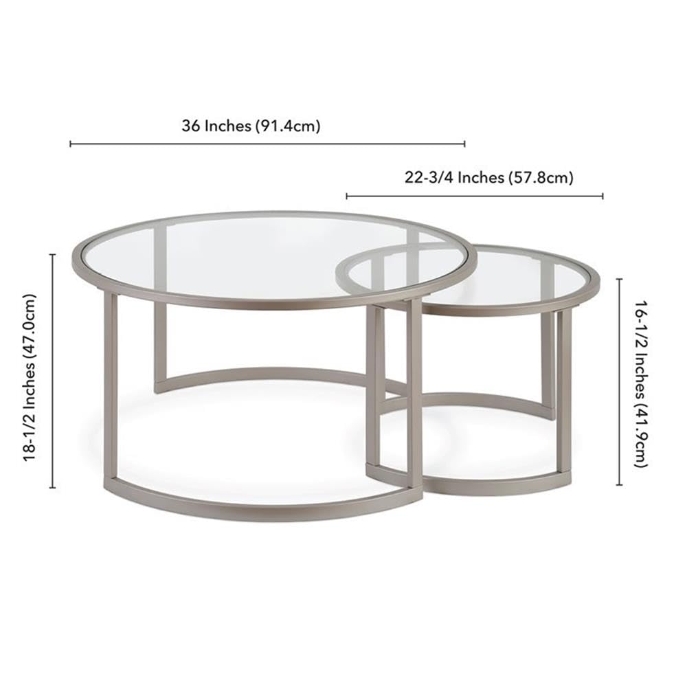 Modern Metal Two-Tier Glass Top Coffee Table in Nickel & Gray - Perfect for Living Room, Office, or Lounge Decor