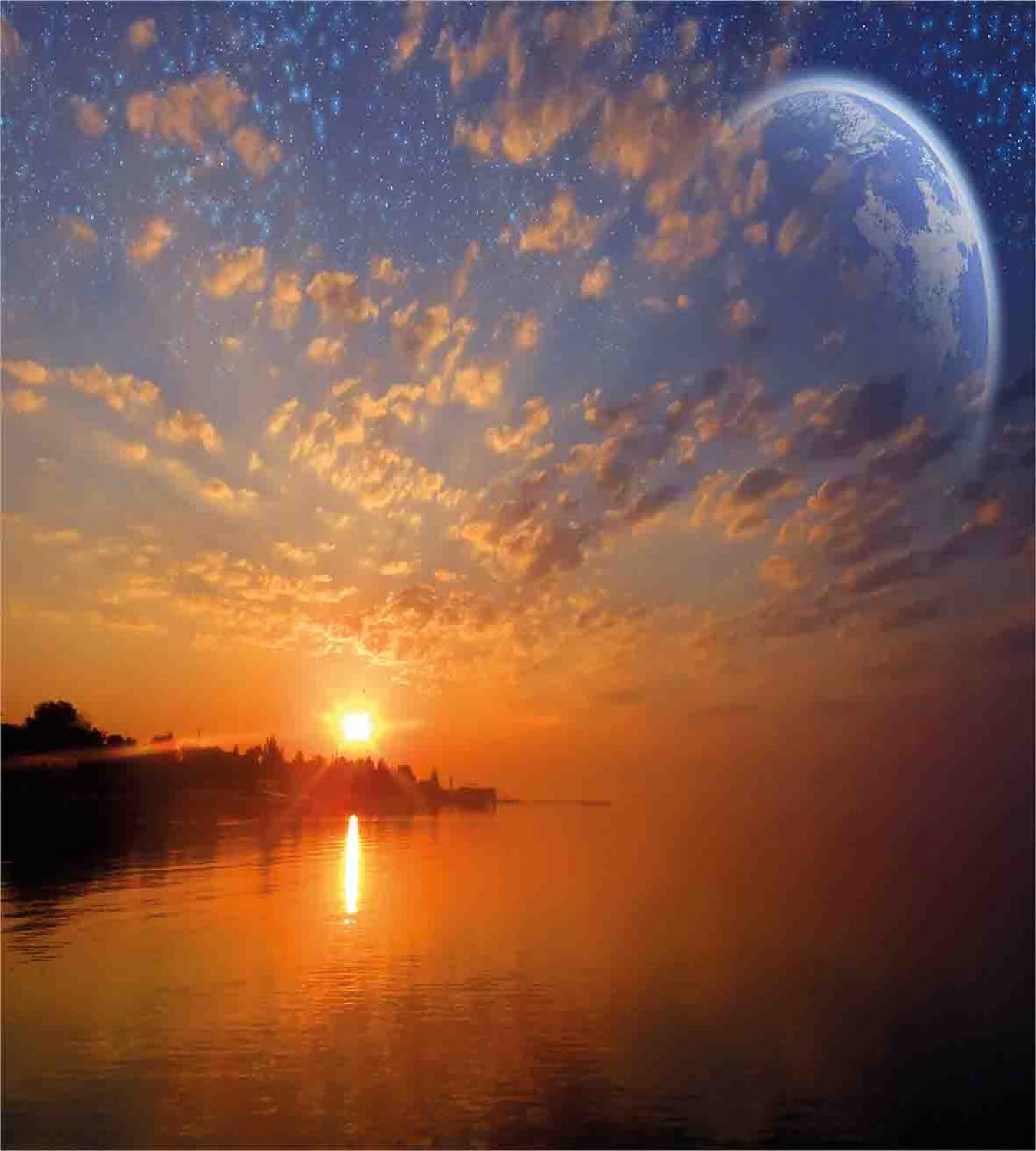 Ambesonne Galaxy Duvet Cover Set - King Size 2-Pack with Space Skyline, Planet Reflection & Sunrise Design, Includes 2 Duvet Covers & 4 Pillowcases in Orange & Blue | Perfect for Astronomy Lovers, Kids' Room Decor & Unique Bedroom Theme
