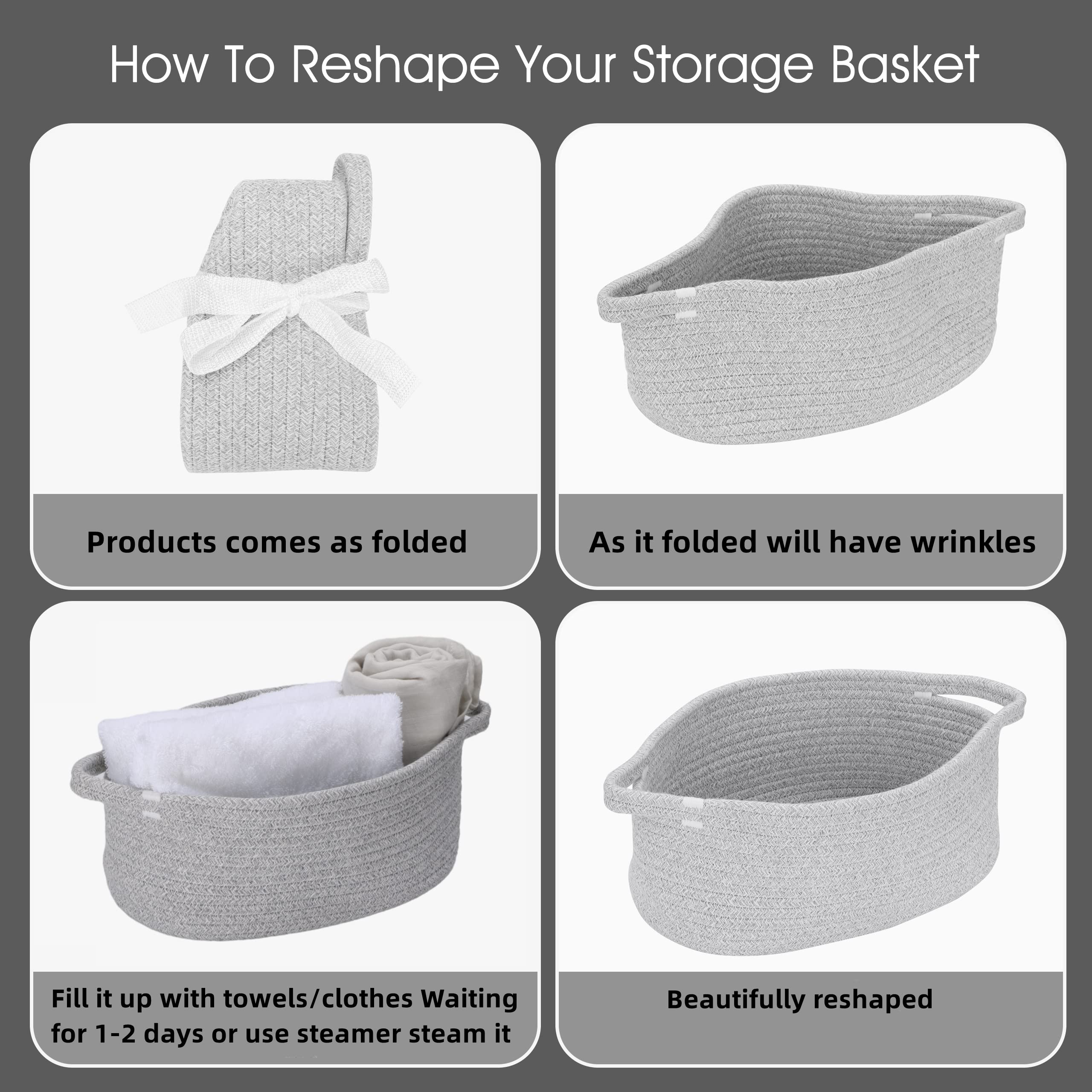 Small Woven Cotton Rope Storage Basket with Handle - Cute Oval Baby Nursery Organizer, Pet Toy Bin, Easter Gift Basket for Kids Room, Home Decor (Grey) - Perfect for Organizing Toys, Blankets, and Household Items