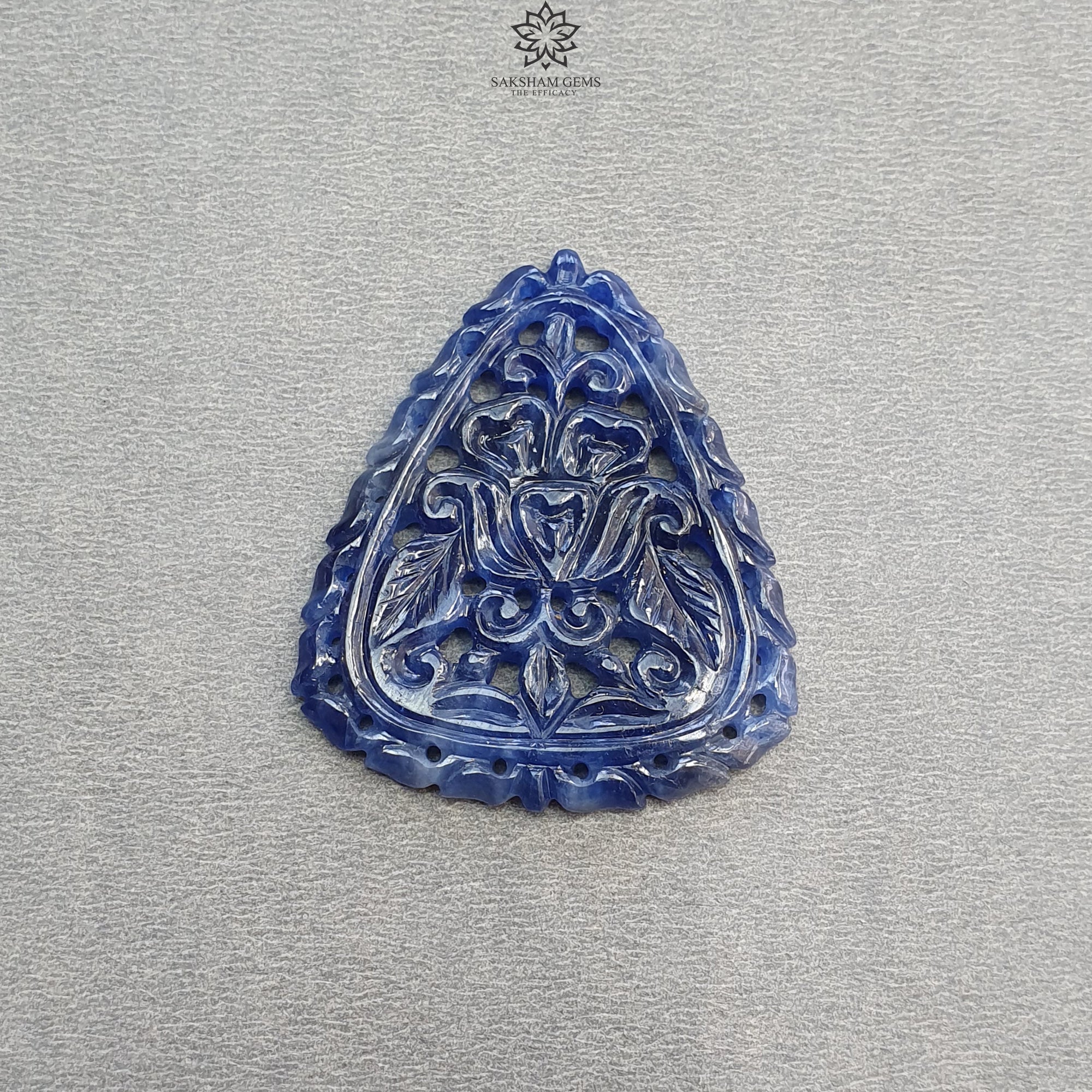 Natural Untreated Blue Sapphire Gemstone Carving - 58.80cts Unheated Hand-Carved Triangle Shape (42x36mm) for Jewelry Making, Meditation & Spiritual Healing