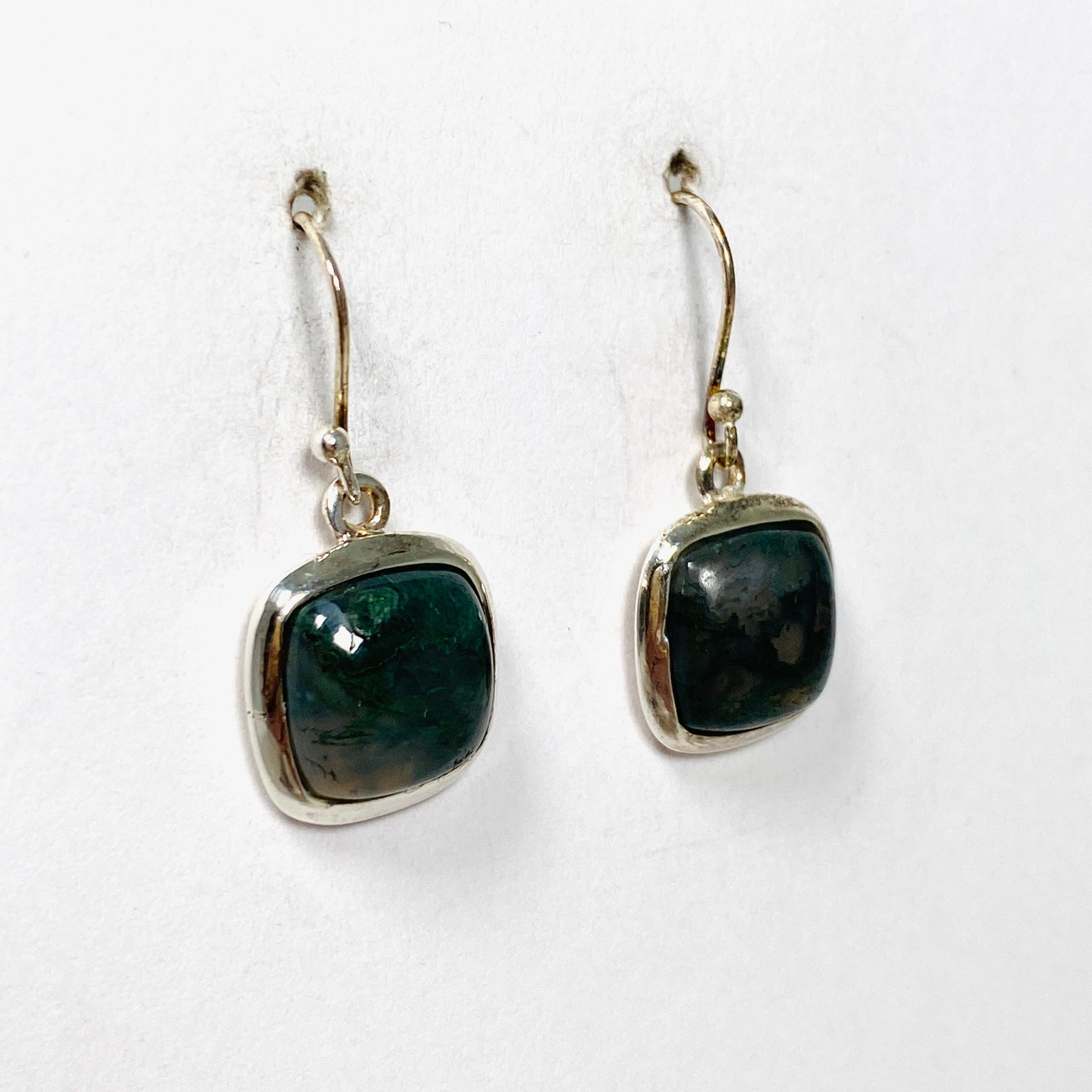 Natural Moss Agate Square Stud Earrings for Women - Hypoallergenic Sterling Silver 925 - Elegant Minimalist Jewelry for Daily Wear & Special Occasions