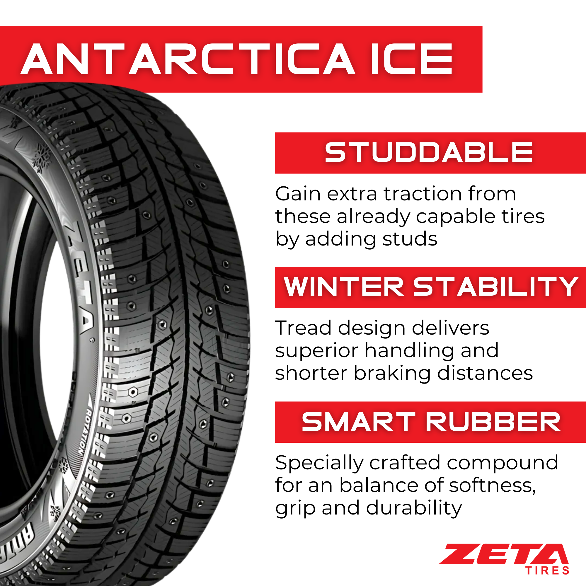 4 Pack 185/60R15 XL Zeta Antarctica Ice 88T Winter Tires - All-Season Snow Traction for Cars, SUVs & Trucks in Icy Conditions