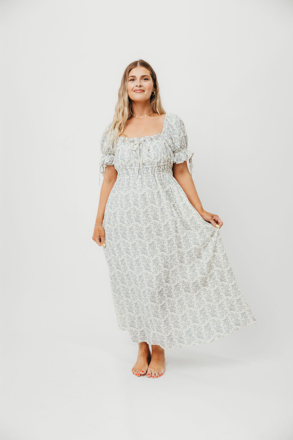 100% Cotton Savanna Steppe Midi Dress - Bump Friendly Maternity & Plus Size Blue Floral Dress for Women | Perfect for Summer Vacations, Beach Outings and Casual Wear