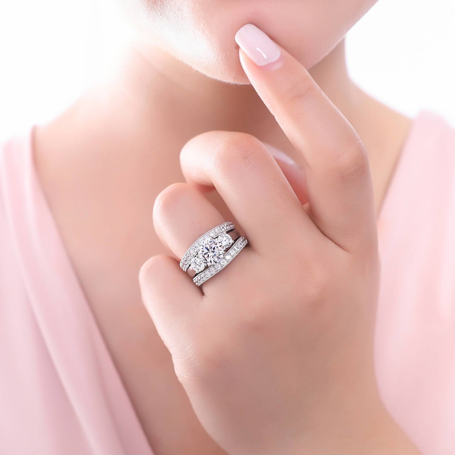 BERRICLE Sterling Silver 3-Stone Wedding & Engagement Ring Set for Women - 2.4 Carat Round Cut Cubic Zirconia CZ, Rhodium Plated, Sizes 4-10 | Perfect for Proposals, Anniversaries & Bridal Jewelry Gifts