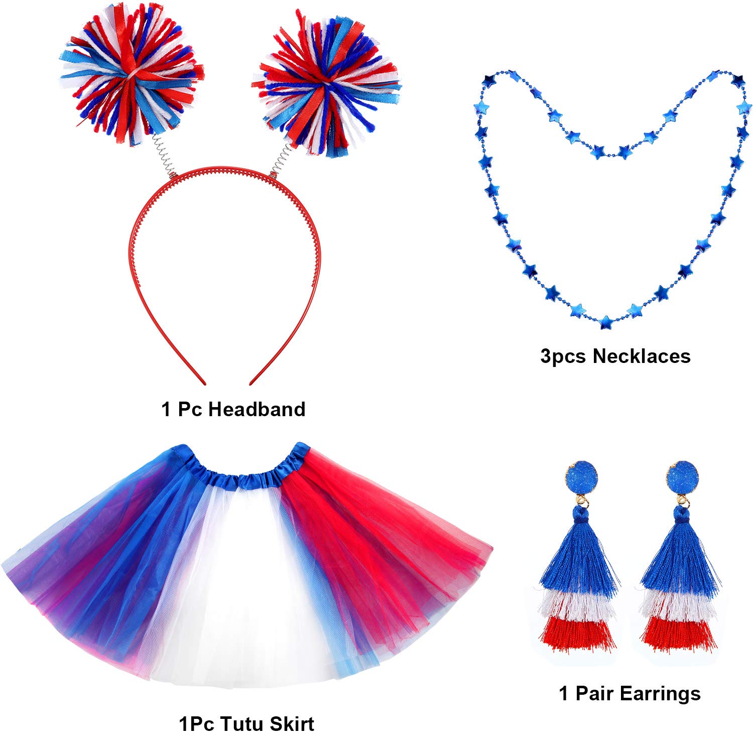 Women's Party Costume Accessories Set - Tutu Skirt, Headband, Tassel Earrings & Beaded Necklace for Halloween, Cosplay & Birthday Celebrations