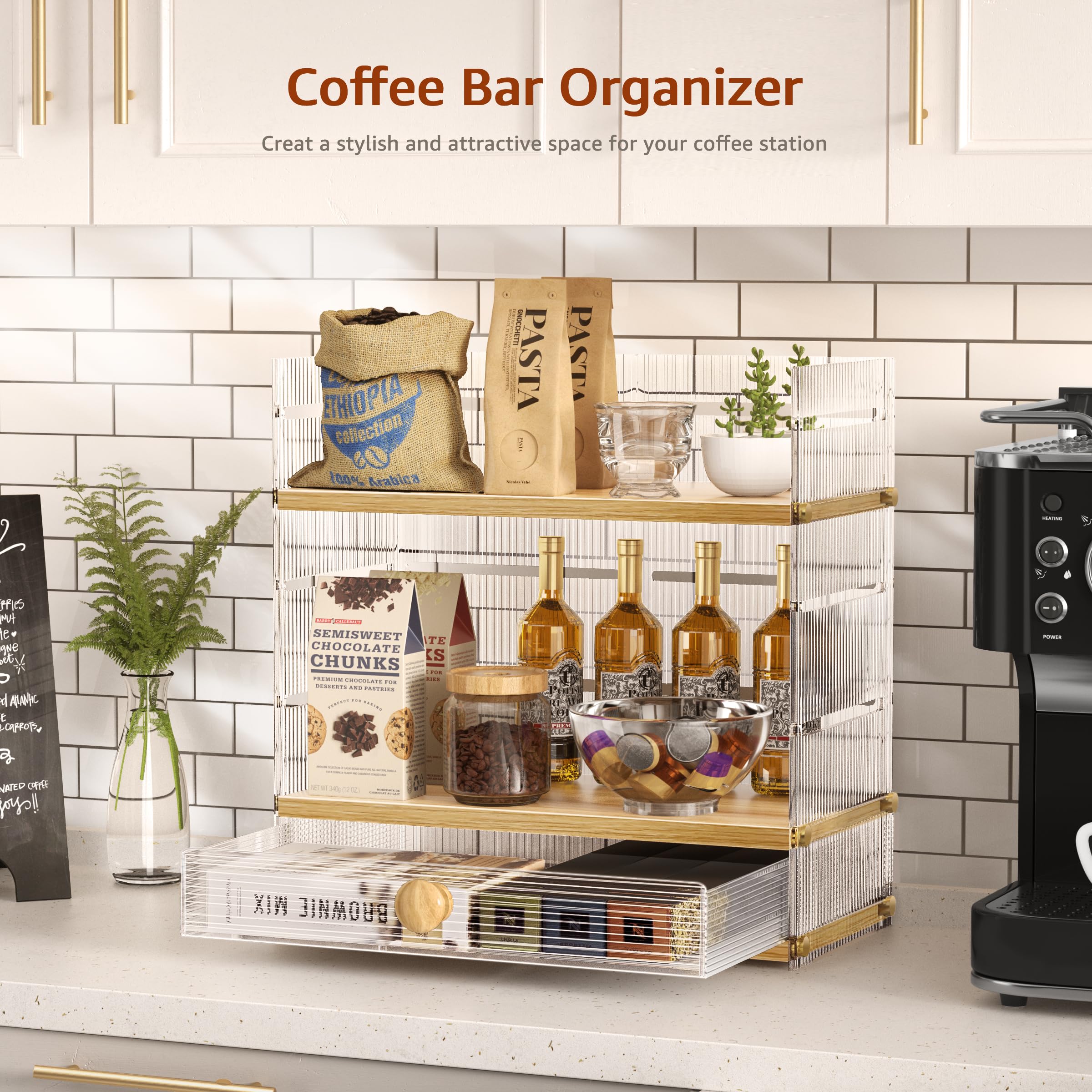 2-Tier Acrylic Bathroom Organizer with Adjustable Height - Countertop Makeup & Vanity Storage for Perfume, Cosmetics & Coffee Station - Perfect for Small Spaces & Clutter-Free Bathroom Organization