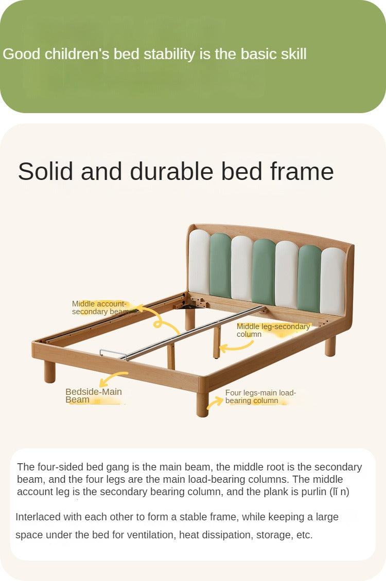 Solid Beech Wood Soft Single Kids Bed - Durable & Safe Children's Bedroom Furniture for Toddlers & Teens - Perfect for Bedrooms, Daycare, and Guest Rooms
