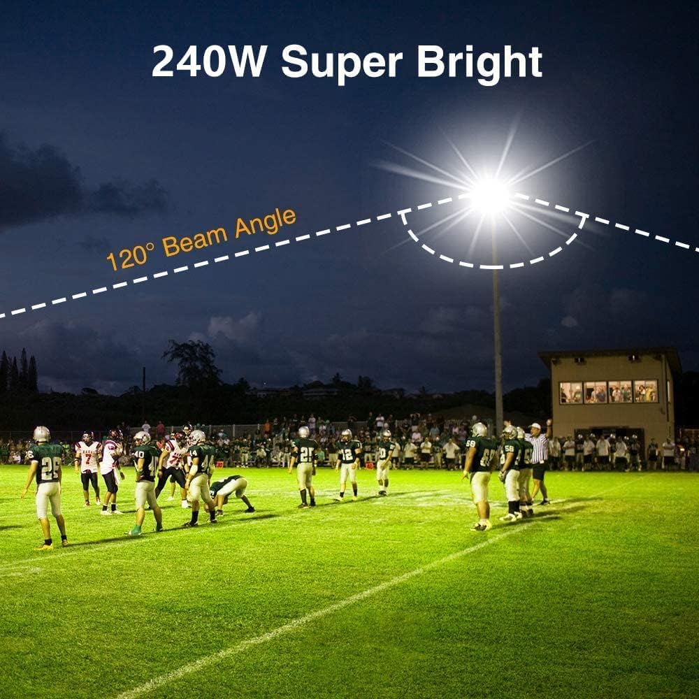2 Pack 240W LED Flood Lights, 100-277V IP65 Waterproof, 5000K Daylight White, 1700W Equivalent 36500LM Super Bright - Commercial & Outdoor Lighting for Stadiums, Backyards, Parking Lots, Warehouses, and Sports Fields