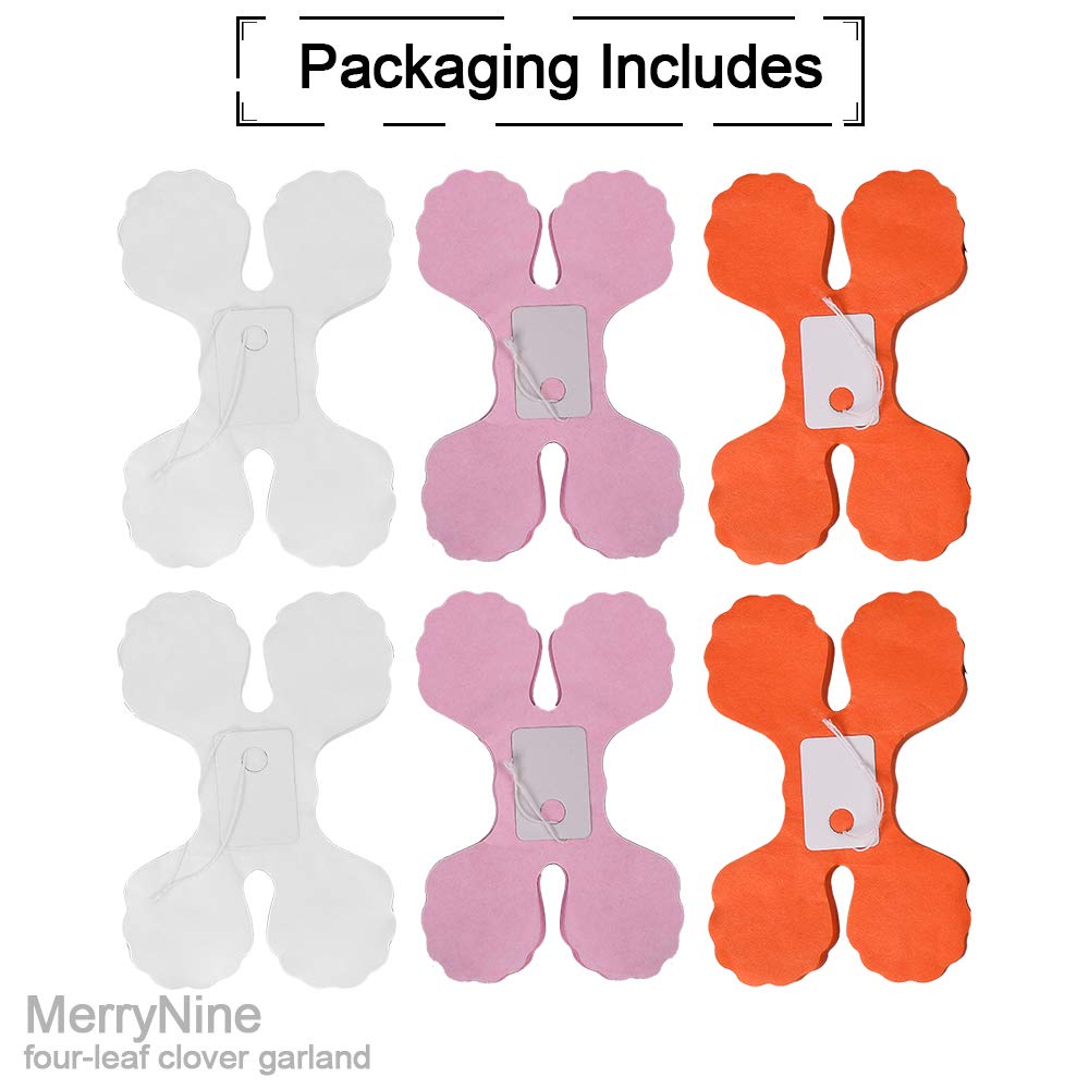Reusable Party Streamers - 6 Pack 11.81ft/3.6M Four-Leaf Clover Paper Flower Garland for St. Patrick's Day, Wedding, Birthday Party Decorations (Pink, White, Orange) - Perfect for Baby Showers, Bridal Showers & Holiday Celebrations