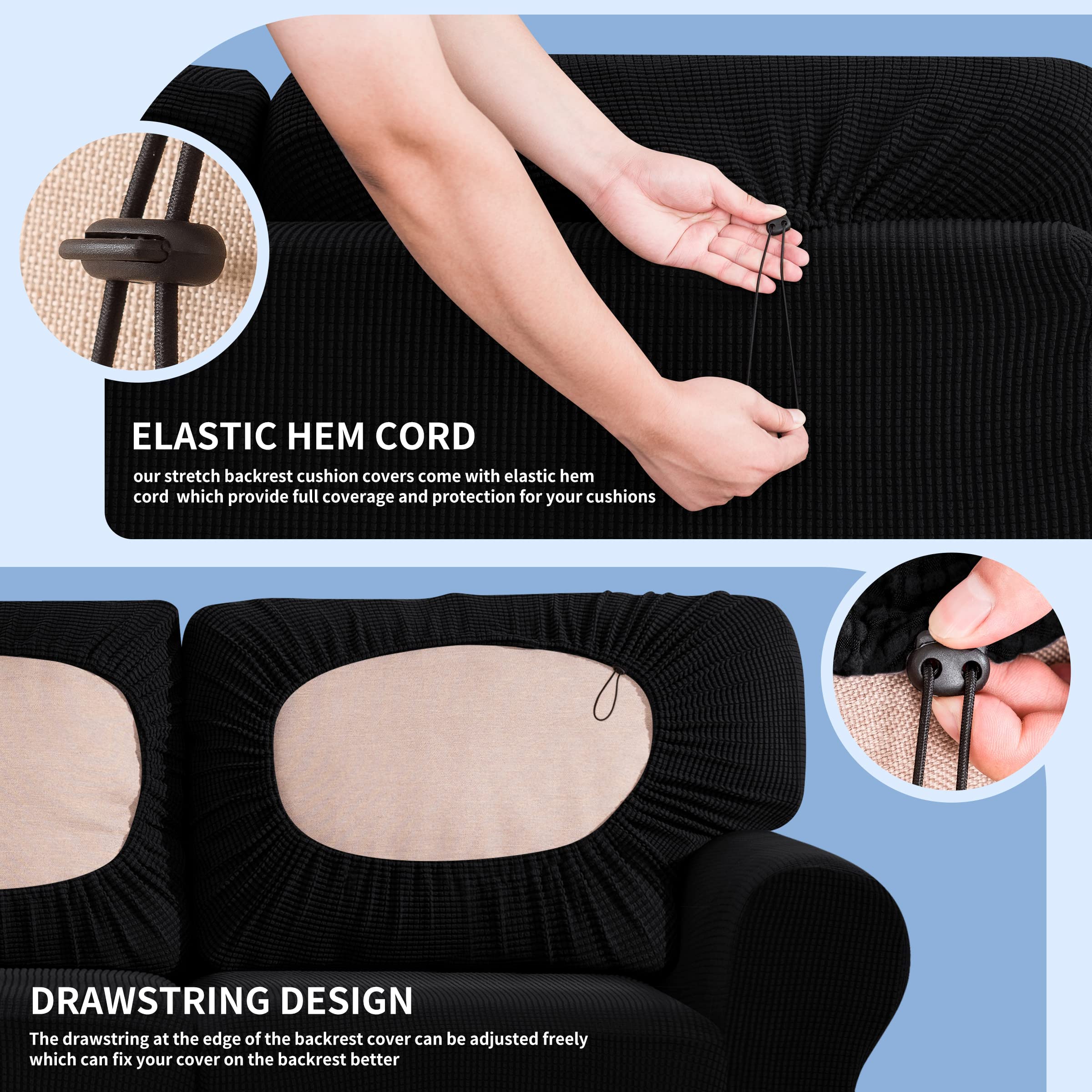 SUBRTEX 3-Piece Armchair Cover & 7-Piece Sofa Slipcover Set - Stretchable Couch Cover with Separate Backrest & Cushion Covers - Living Room Furniture Protector (Small/Large, Black) | Perfect for Home Decor, Pet Protection & Furniture Renewal