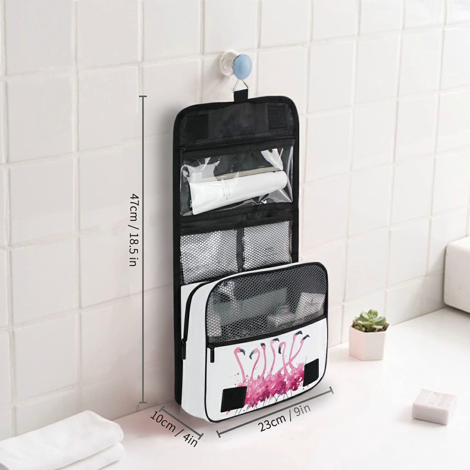 Pink Flamingo Waterproof Hanging Toiletry Bag - Large Travel Cosmetic Organizer for Makeup, Bathroom & Shower Essentials - Perfect for Vacation, Gym & Camping Trips