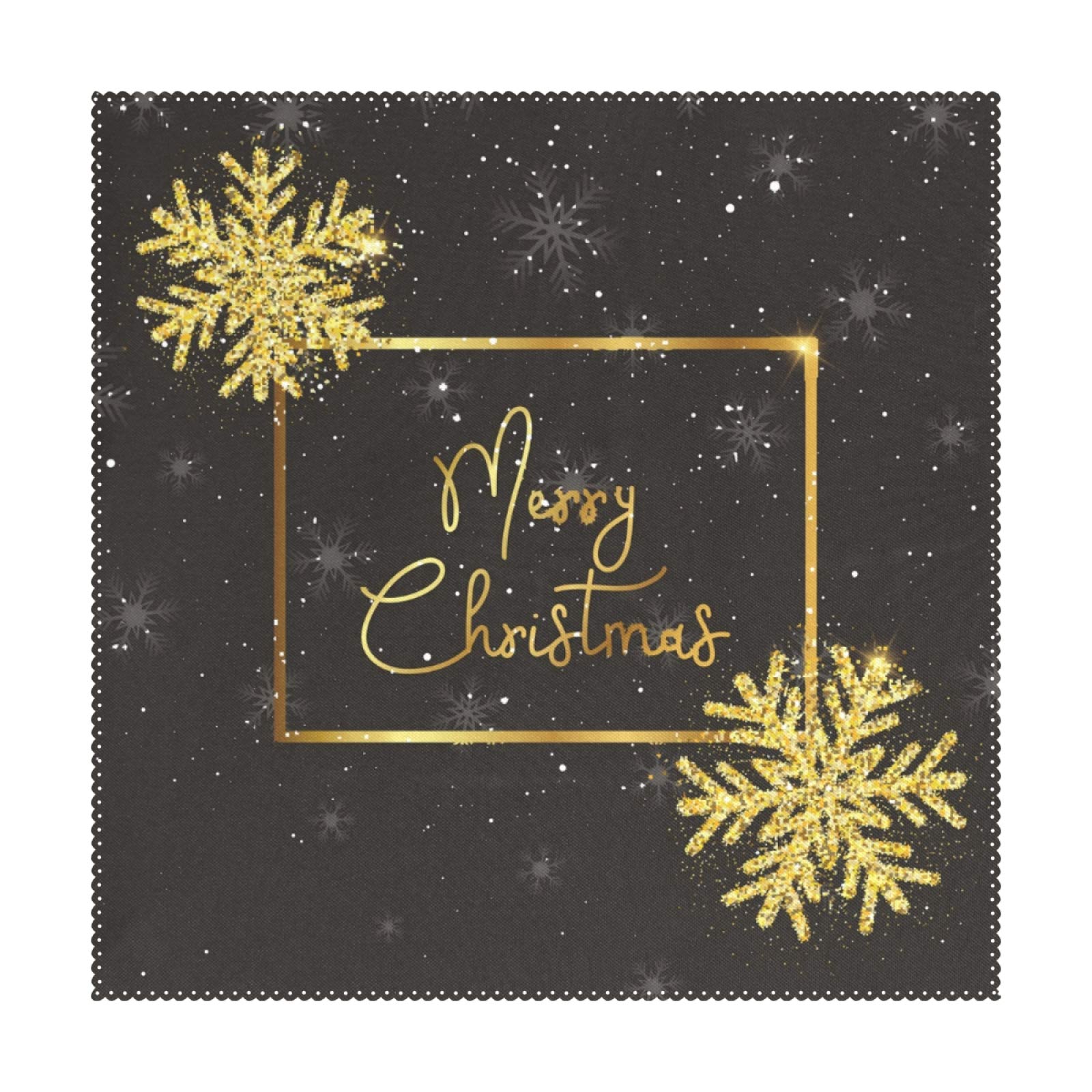 Christmas Golden Snowflake Square Placemats Set of 4 - 12x12 Inch Heat Resistant Non-Slip Table Mats for Dining & Kitchen Decor - Perfect for Holiday Dinner Parties & Festive Home Styling
