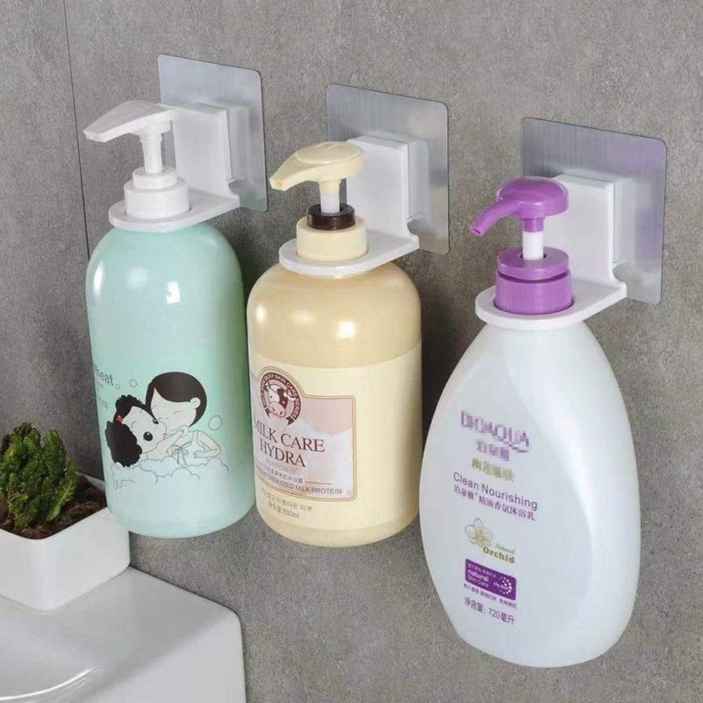 SQUICKLE 2-Pack Wall Mounted Bottle Hook Holder - Self Adhesive Suction Cup Hook for Shampoo, Hand Soap & Sanitizer Dispensers - Strong Sticky Magic Sticker for Bathroom, Kitchen & Shower Organization (Perfect for Small Spaces & Clutter-Free Home)