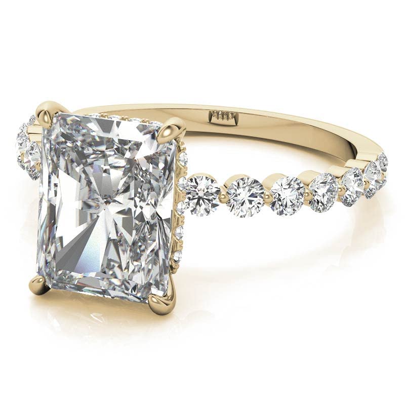 2 Carat Radiant Cut Moissanite Engagement Ring & Wedding Band Set, Solitaire Hidden Halo Bridal Ring, Handmade in 10K/14K/18K Solid Gold (10K Yellow Gold) – Perfect for Proposals, Anniversaries & Romantic Gifts for Her