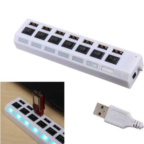 7-Port USB 2.0 Hub with Individual Power Switches - High-Speed Data Transfer for PC, Laptop, Mac - Perfect for Home Office & Gaming Setup