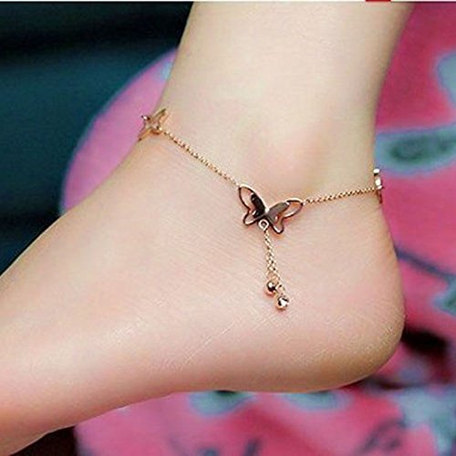 Lucky Women's Butterfly Charm Gold Anklet Bracelet Chain - Elegant Cute Foot Jewelry for Summer Beach, Party & Boho Fashion