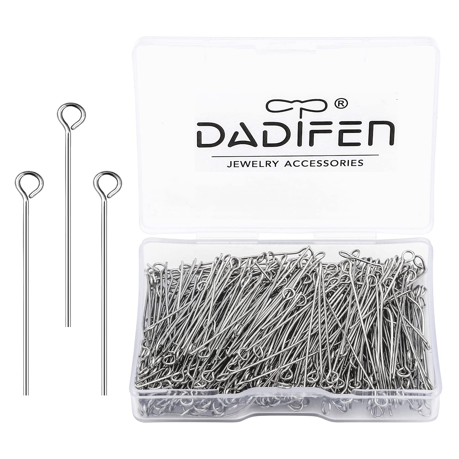 304 Stainless Steel Jewelry Eye Pins - 24 Gauge Silver Head Pins 0.6x35mm (300pcs/Box) - Open Eye Pins for DIY Earrings, Necklaces & Bracelets - Perfect for Dangle Charms, Beading and Jewelry Making Projects - Durable & Tarnish-Resistant Findings