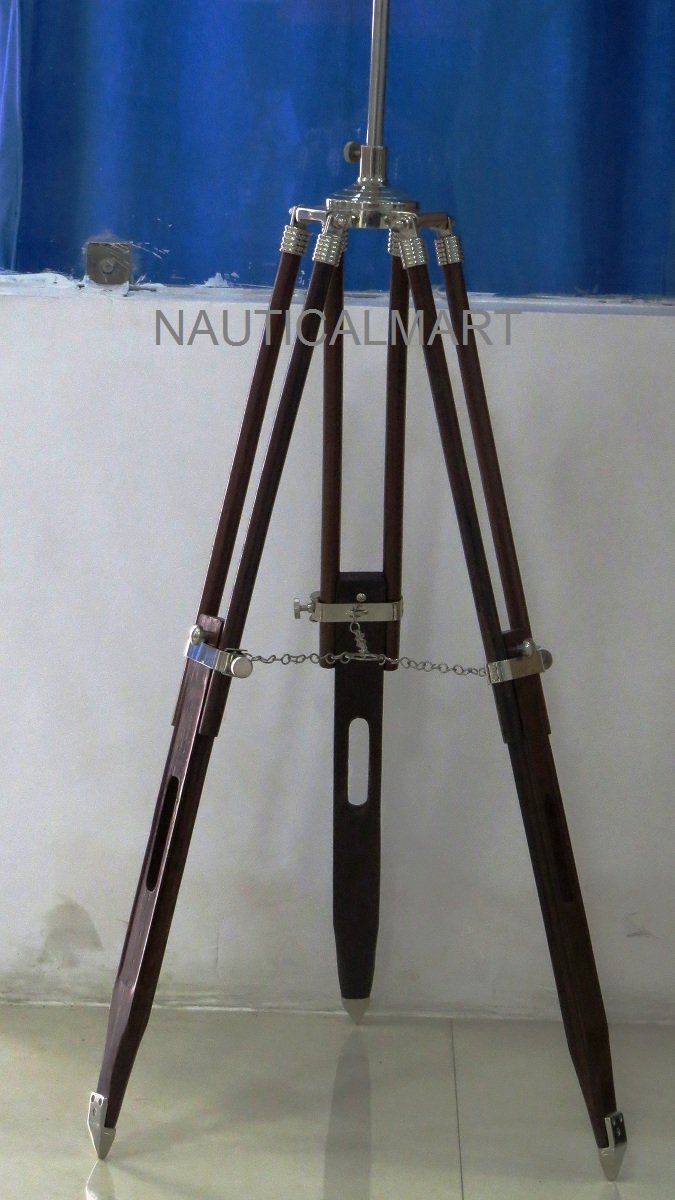 Nauticalmart Teak Wood Tripod Floor Lamp - Modern Adjustable Standing Light for Living Room, Bedroom & Office - Warm Ambient Lighting for Reading & Relaxation