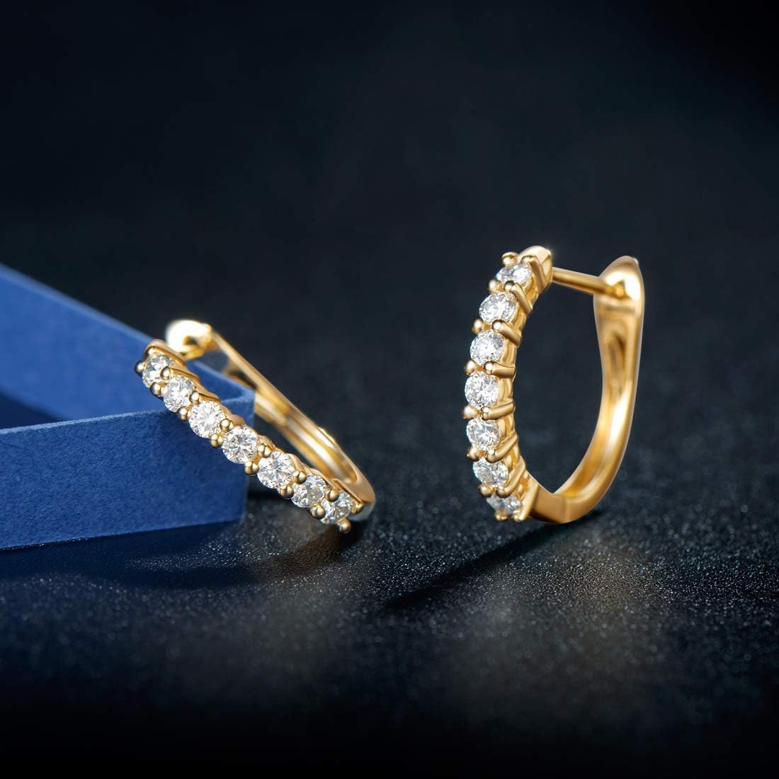 14K Solid Gold 1/5cttw Diamond Hoop Earrings for Women - Tiny 15mm Dainty Huggie Hinged Hoops (I-J Color, SI1-SI2 Clarity) | Elegant Christmas Gift & Everyday Jewelry for Work, Parties & Special Occasions