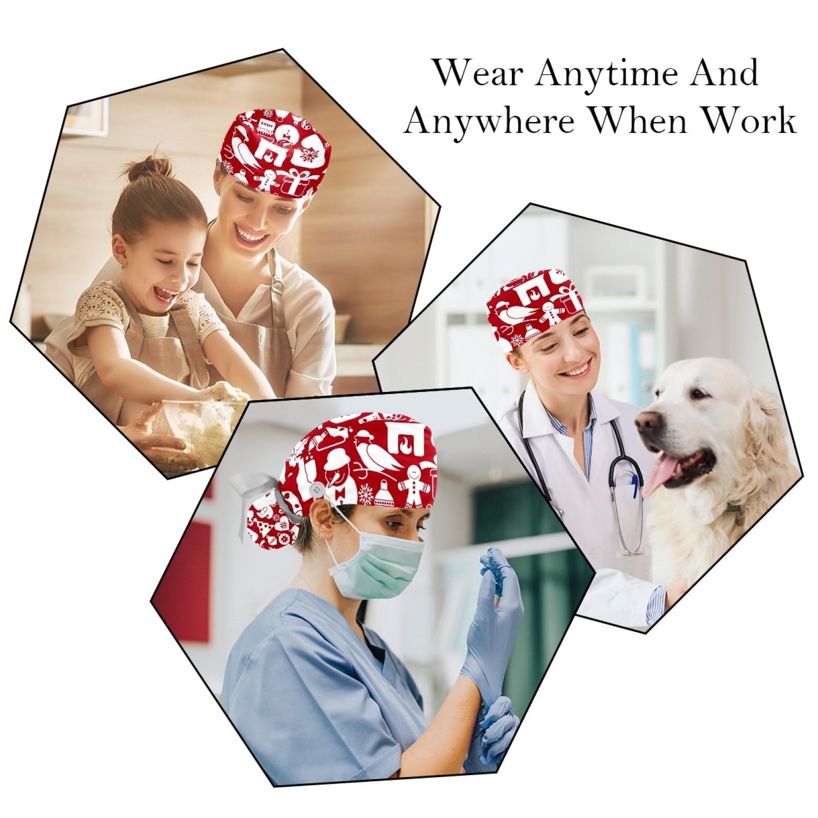 2 Pack Adjustable Surgical Scrub Caps for Women - Halloween Bat Print Nurse Hat with Tie Back for Long Hair - Perfect for Hospitals, Clinics & Costume Parties