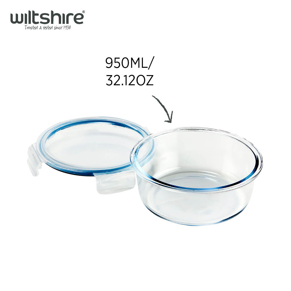 Premium Glass Food Storage Containers with Lids - 34oz (950ml) Round Airtight Kitchen Containers for Meal Prep, Leftovers, Pantry Organization & On-the-Go Lunches