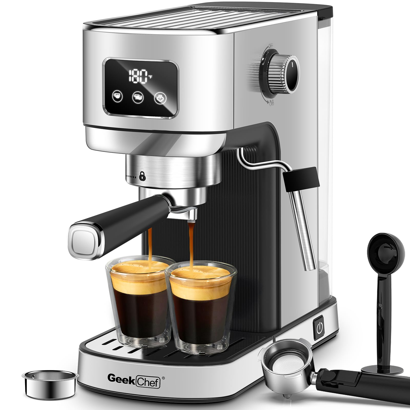 Geek Chef 20 Bar Espresso Machine - Fast Heating Automatic Coffee Maker for Latte & Cappuccino - Perfect for Home, Office & Coffee Shops