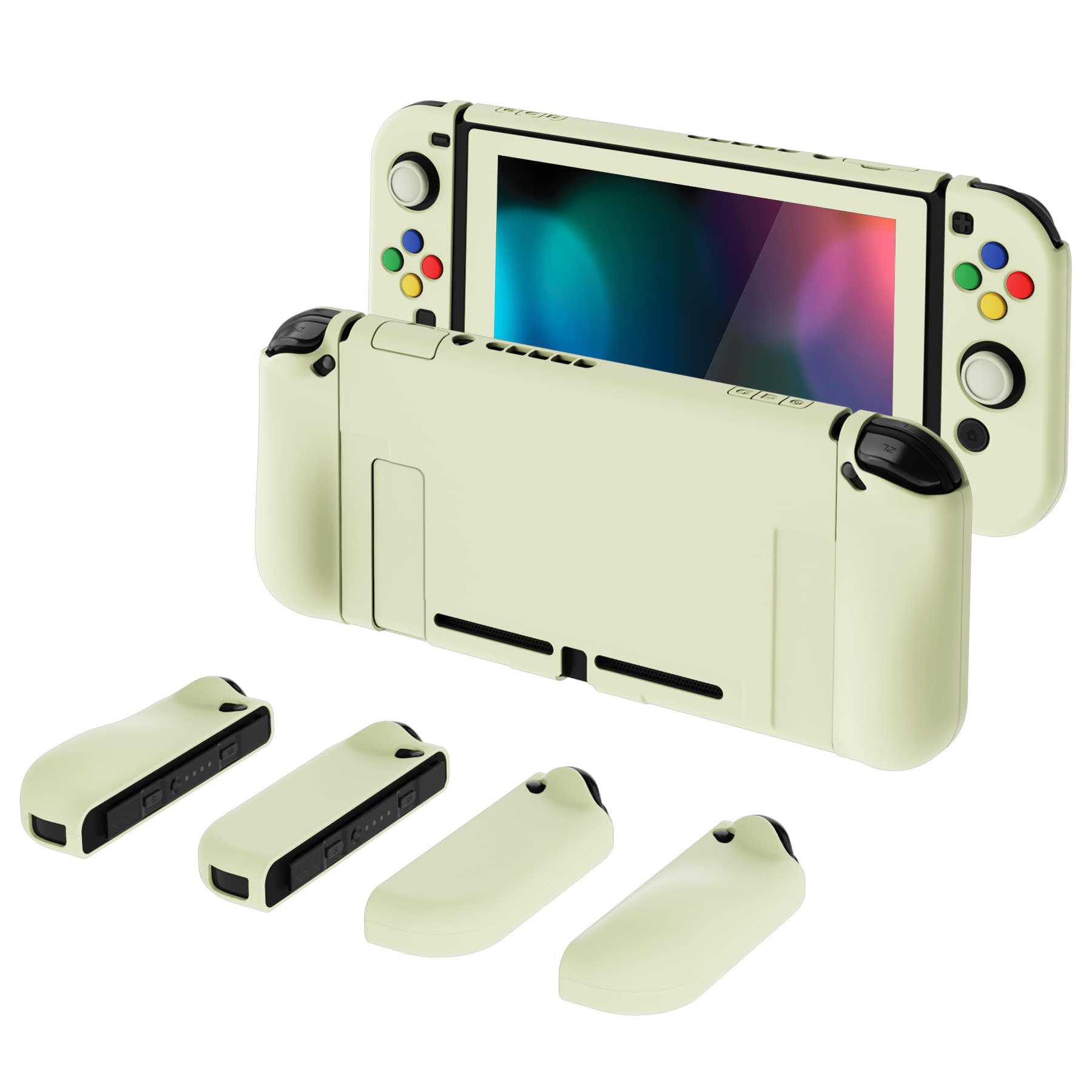 PlayVital AlterGrips Ergonomic Controller Grips for Nintendo Switch - 2 Interchangeable Dockable Protective Cases with Screen Protector & Thumb Grip Caps (Antique Yellow) | Enhanced Comfort for Gaming & Travel Protection