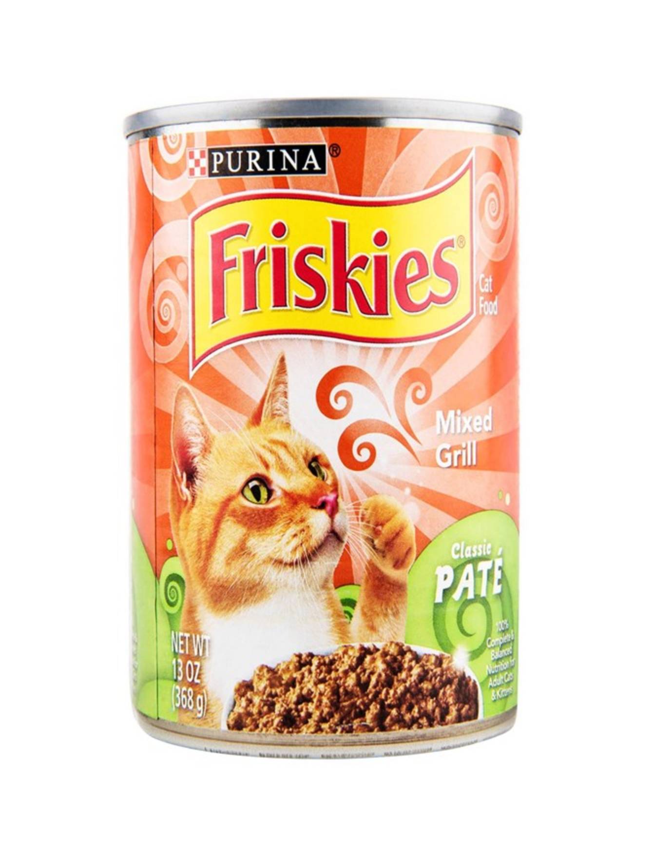 Friskies Mixed Grill Wet Cat Food - 12.98oz (368g) Canned Cat Food with Real Meat, Gravy & Vegetables - High Protein Meal for Adult Cats - Perfect for Mealtime, Travel & Feeding Picky Eaters