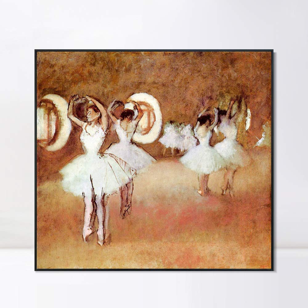 Edgar Degas 'Dance Rehearsal in the Opera Studio' Framed Canvas Giclee Print Art - 24x24 Inch Black Slim Frame Wall Decor for Living Room, Bedroom & Office | Ballet Painting, Impressionist Artwork, Home & Office Decoration