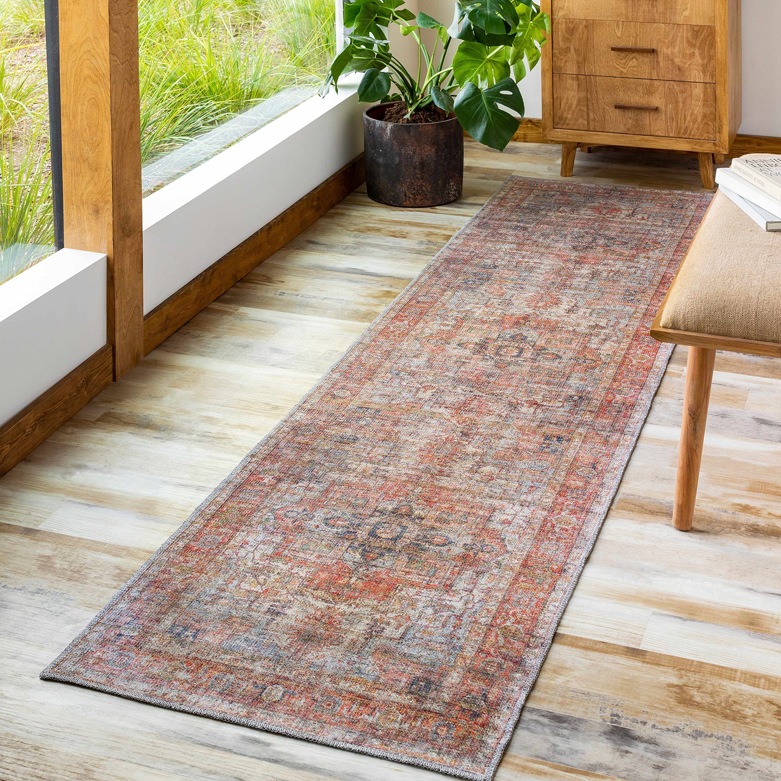 Hauteloom Lapase Machine Washable Area Rug - Soft & Durable for Living Room, Bedroom - Beige & Blue - 6'7