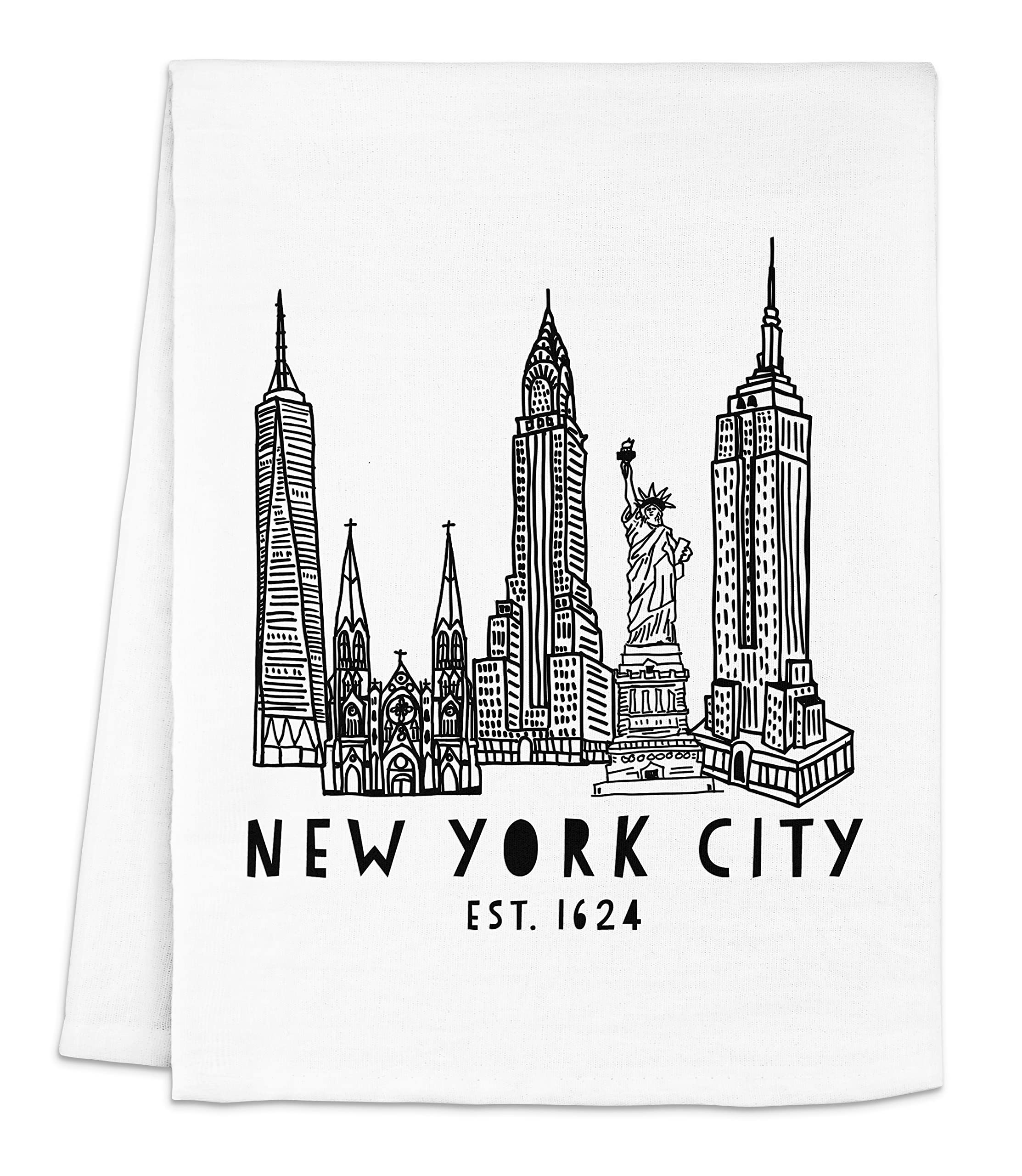 Premium Flour Sack Dish Towels - Absorbent Cotton Kitchen Towels for NYC Farmhouse Decor | Funny Tea Towels & Housewarming Gift | Perfect for Drying Dishes, Decorating, and Apartment Essentials (White)