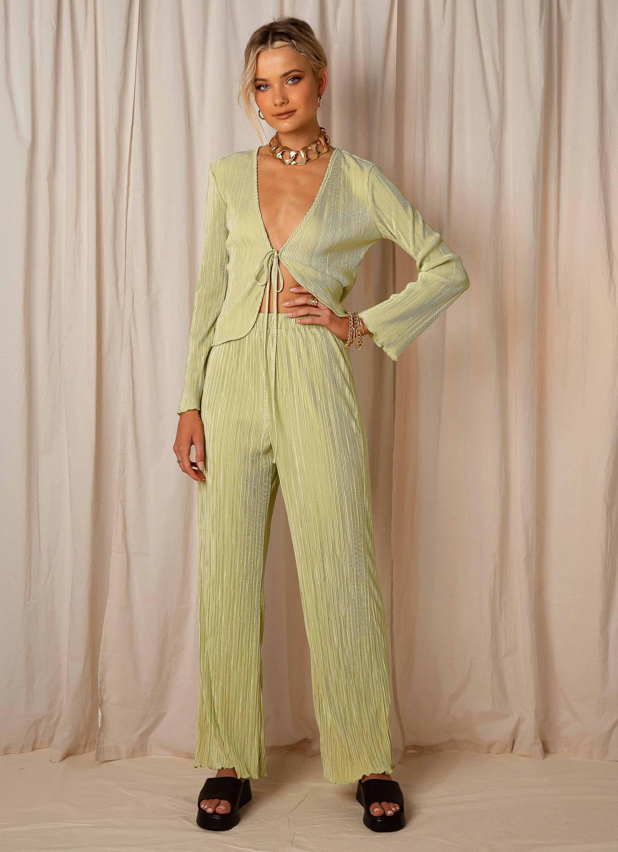 90s Muse High Waisted Wide Leg Pants - Sage Green Vintage Retro Fashion for Women | Perfect for Casual Wear, Office Outfits & Street Style
