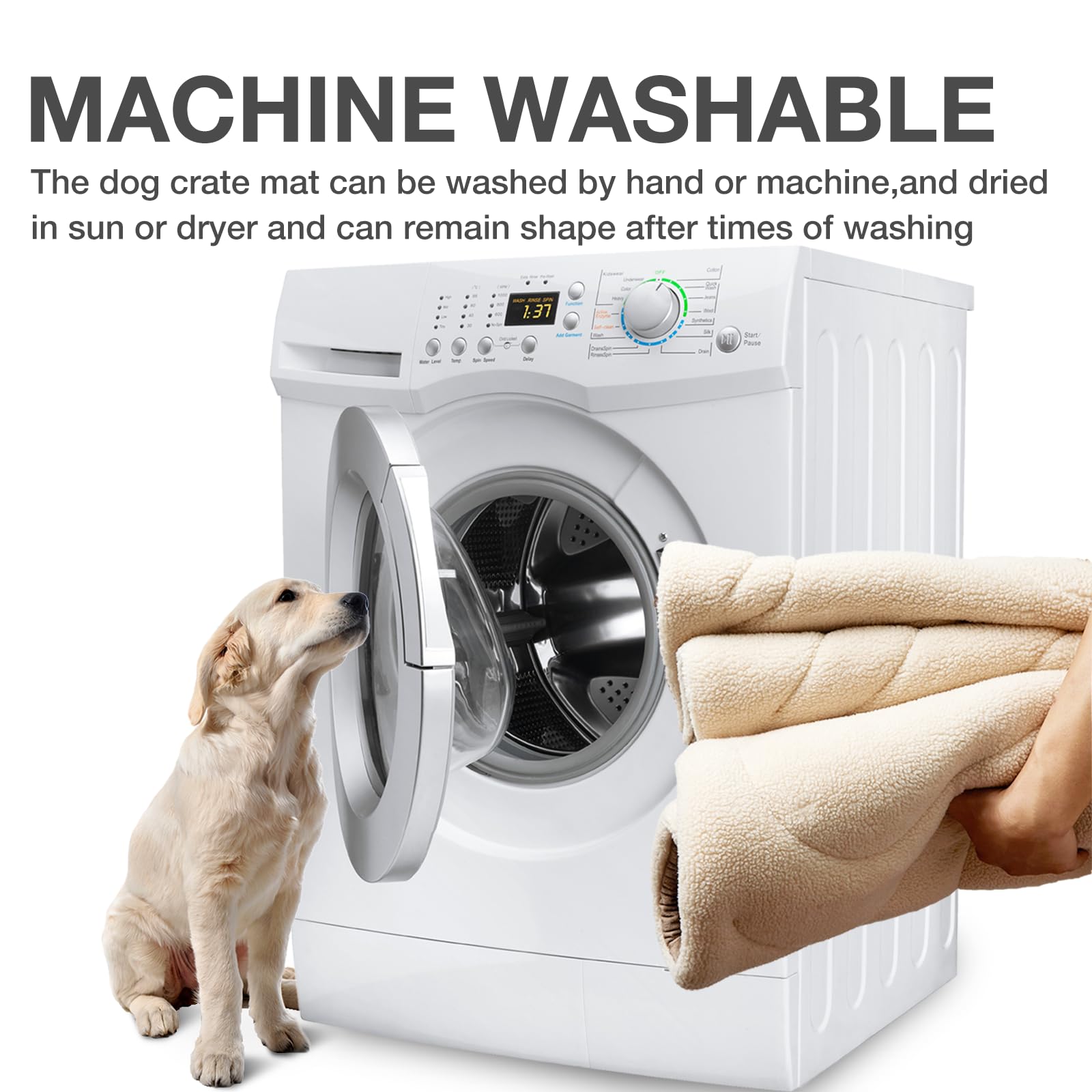 Machine Washable & Waterproof Dog Crate Pad - Reversible Kennel Bed for Medium/Large Dogs, Cage Cushion in Beige | Perfect for Crates, Travel & Home Comfort