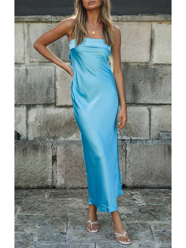 Elegant Backless Midi Dress for Women - Satin Spaghetti Strap Bodycon Dress for Beach, Club, Party & Evening Wear | Summer Vacation & Date Night Outfits