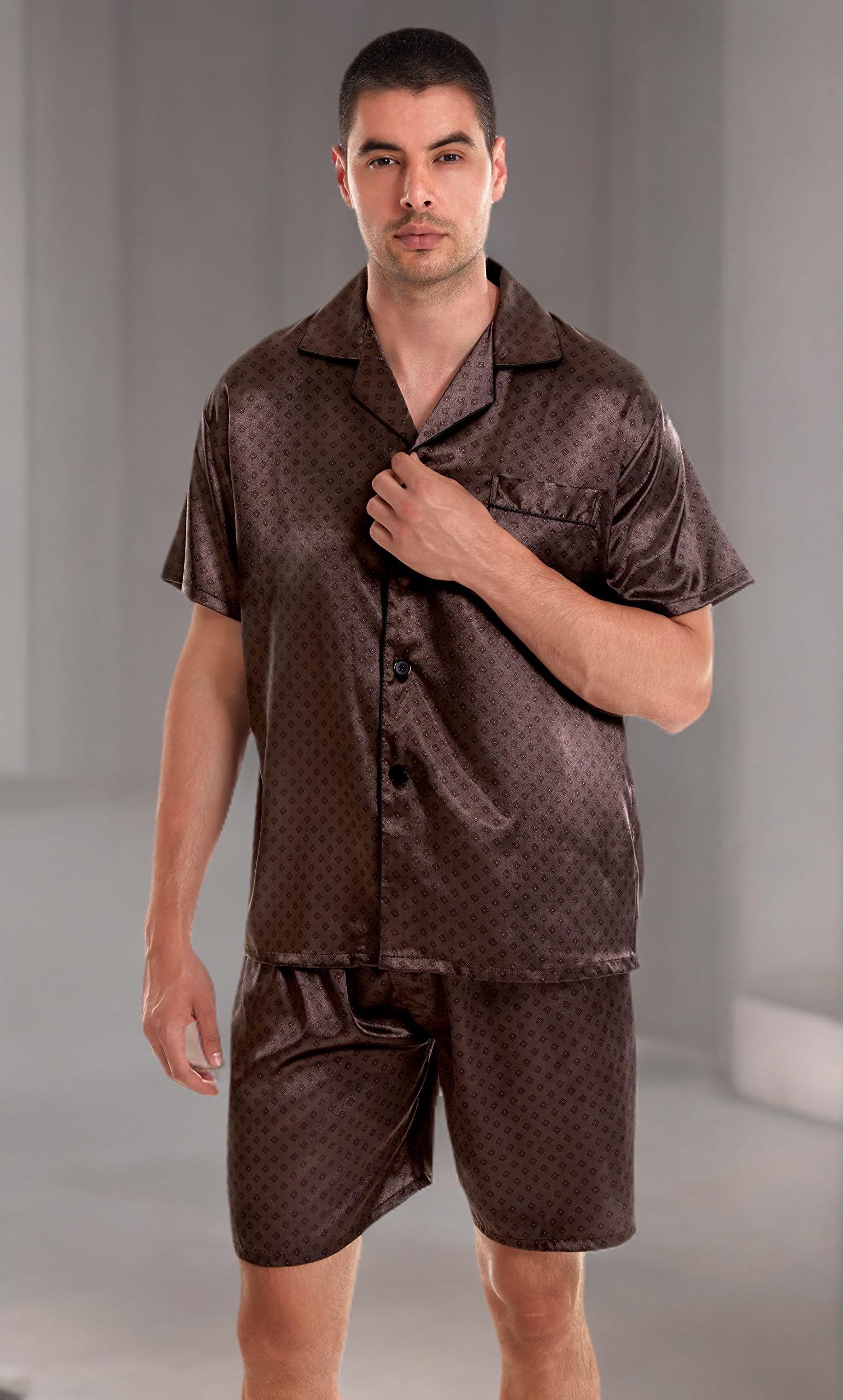 Premium Men's Short Sleeve Satin Pajama Set - Soft & Breathable Sleepwear with Comfortable Shorts - Perfect for Lounging, Sleeping & Summer Nights