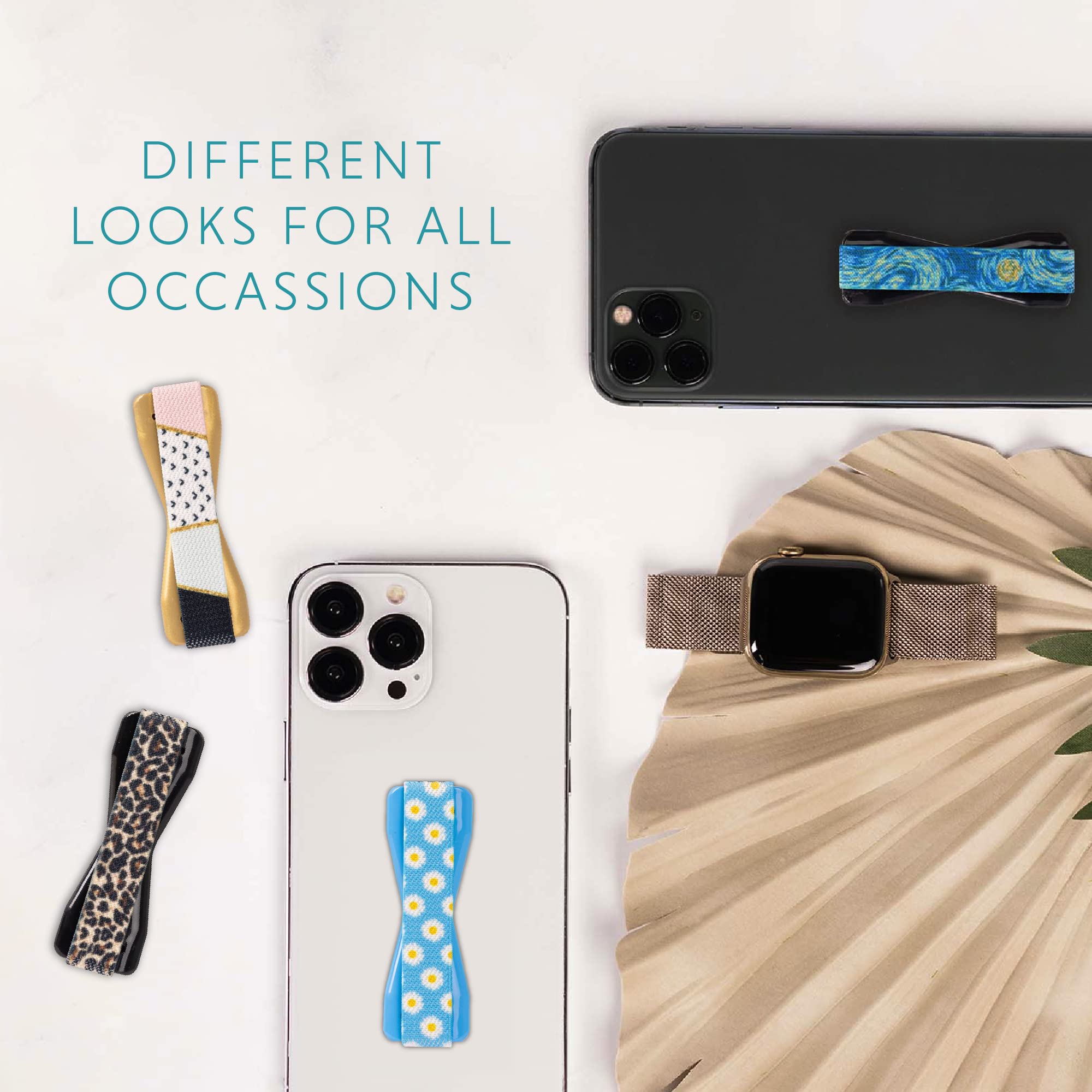 LOVEHANDLE Universal Phone Grip Stand for iPhone Samsung Galaxy - Anti-Slip Hand Strap Holder Compatible with Wireless Charging - Made in USA - Blue Happy Daisy Design - Perfect for Gym, Travel and Daily Use