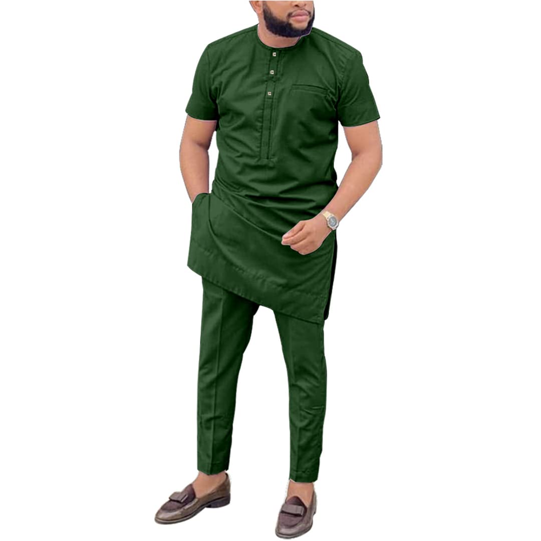 African Traditional Men's Dashiki Set - Short Sleeve Top & Pants for Cultural Events, Weddings & Festivals | Comfortable Cotton Outfit for Men