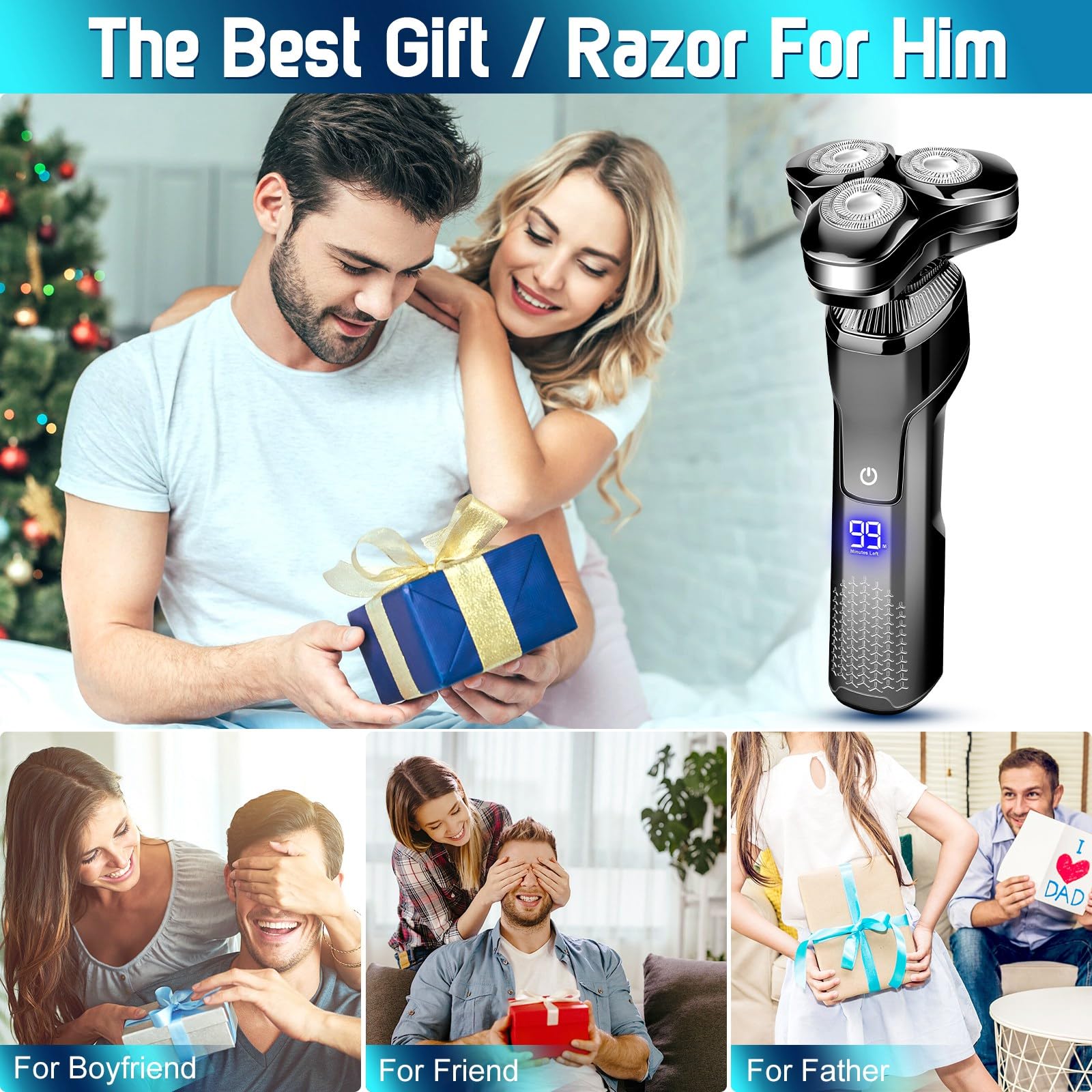 Premium Rotary Electric Razor for Men - Waterproof, Rechargeable with LED Display | Cordless Floating Head & Replaceable Blades | Perfect for Travel, Gym & Daily Shaving