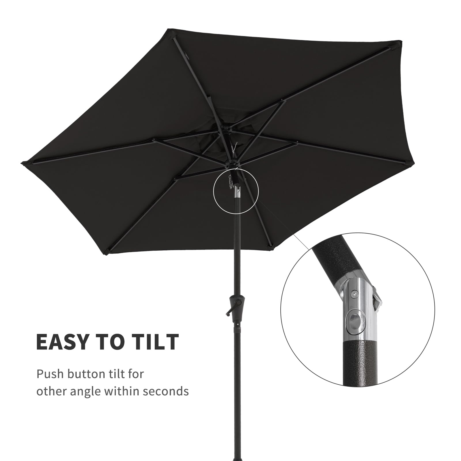 Verano 7.5ft Outdoor Patio Umbrella with Push Button Tilt & Crank - Black Market Umbrella for Garden, Deck, Poolside & Dining Areas - Perfect for Shade in Backyard, Restaurant or Beach