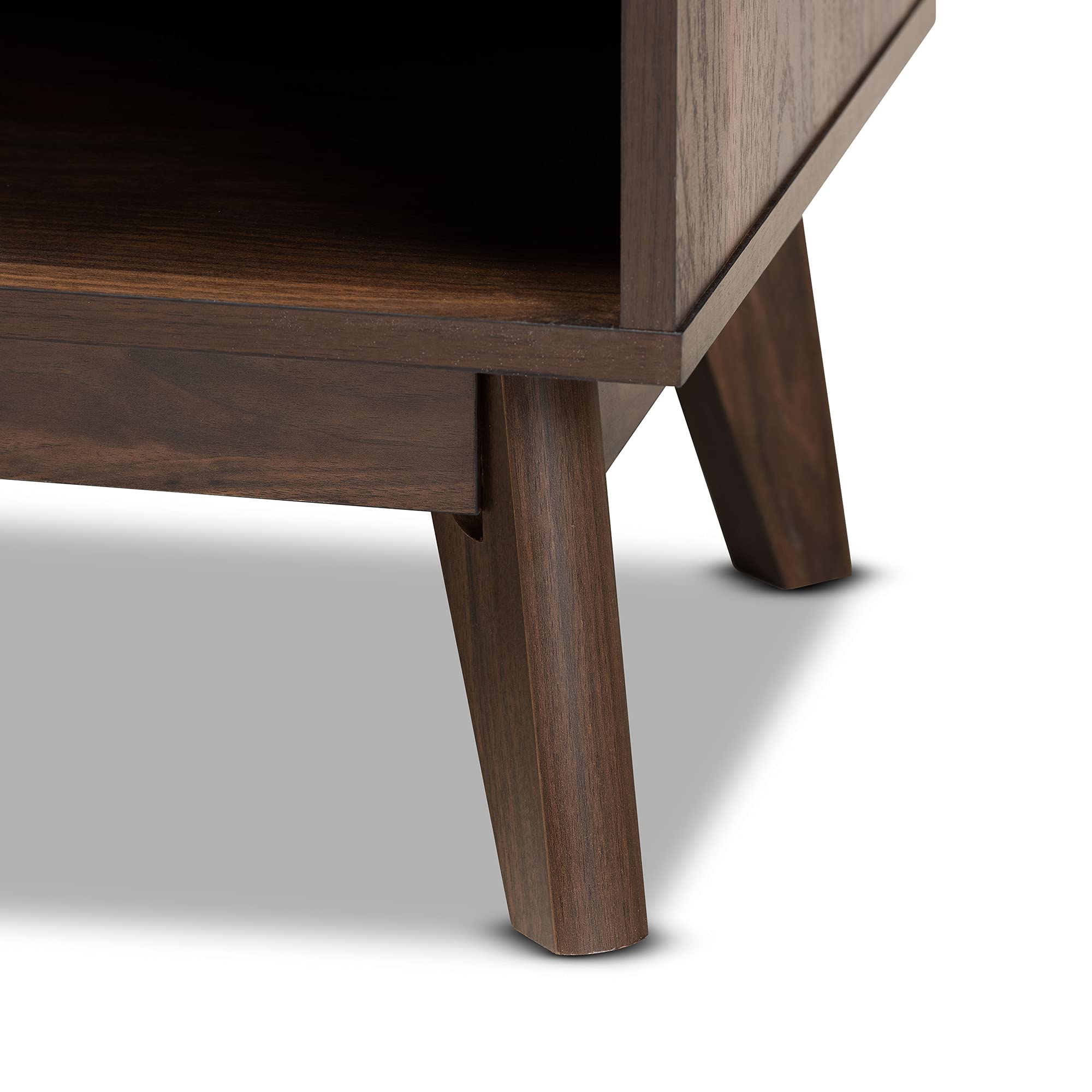 Baxton Studio Hartman Mid-Century Modern TV Stand - Walnut Brown Wood Media Console with Storage Shelves for Living Room, Bedroom & Home Theater