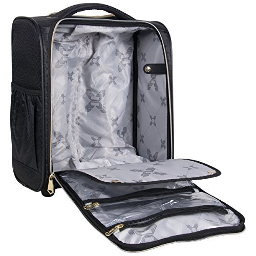Aimee Kestenberg Women's Jacquard Python Print Polyester 2-Wheel Underseat Carry-On Luggage - Black | Compact Travel Bag for Airplane Cabin & Business Trips