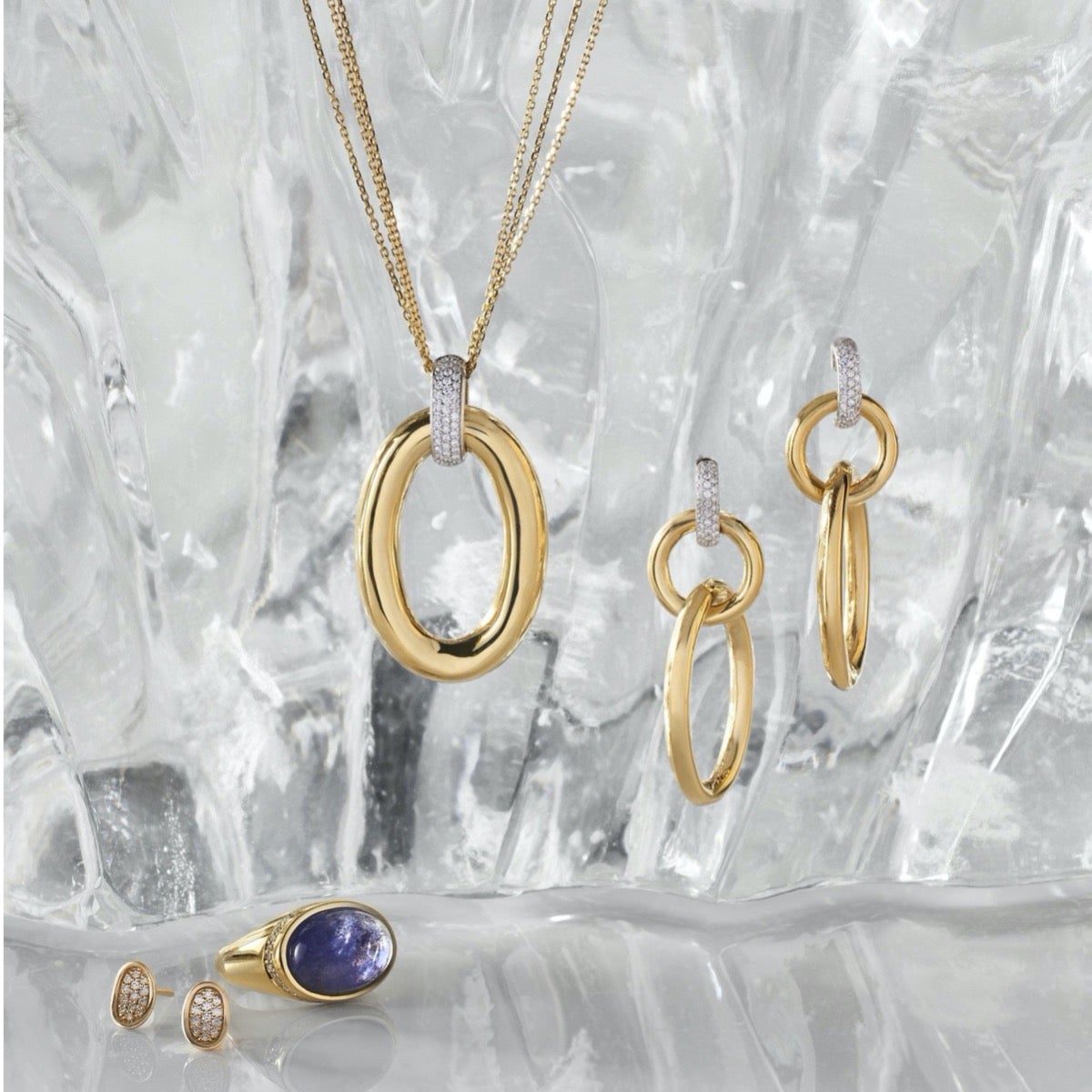 Pavé Diamond Concave Oval Earrings - 14K Gold Dangle Drop Earrings for Women | Perfect for Weddings, Parties & Special Occasions