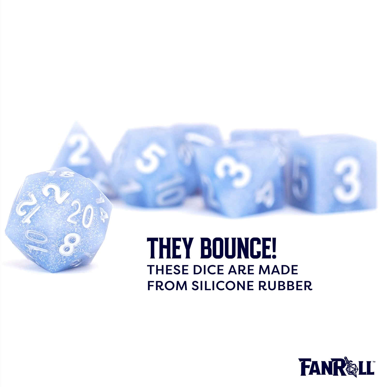 FanRoll 16mm Sharp Edge Silicone Rubber Polyhedral DND Dice Set - Glacial Debris Style RPG Dice for Dungeons & Dragons, Pathfinder, MTG and Tabletop Gaming Adventures