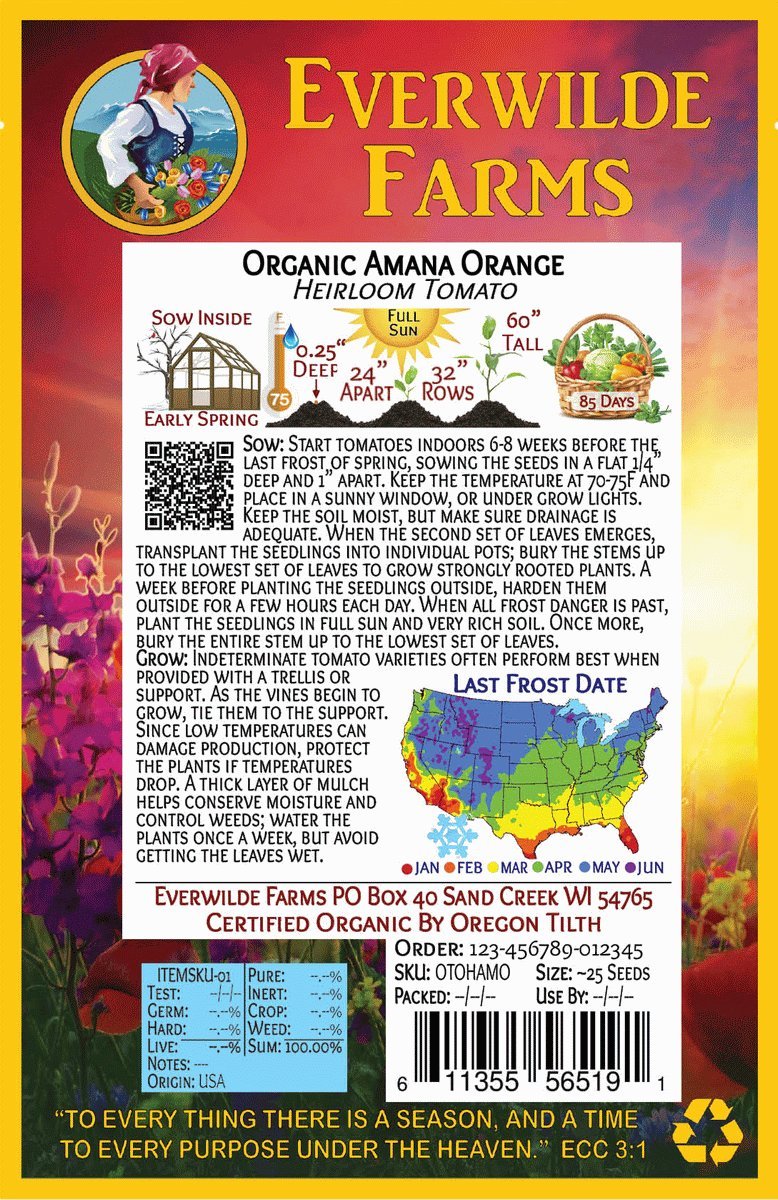 Organic Amana Orange Heirloom Tomato Seeds 1 Oz - Non-GMO, Open Pollinated - Perfect for Home Gardening, Canning & Fresh Salads - Gold Vault Packet by Everwilde Farms