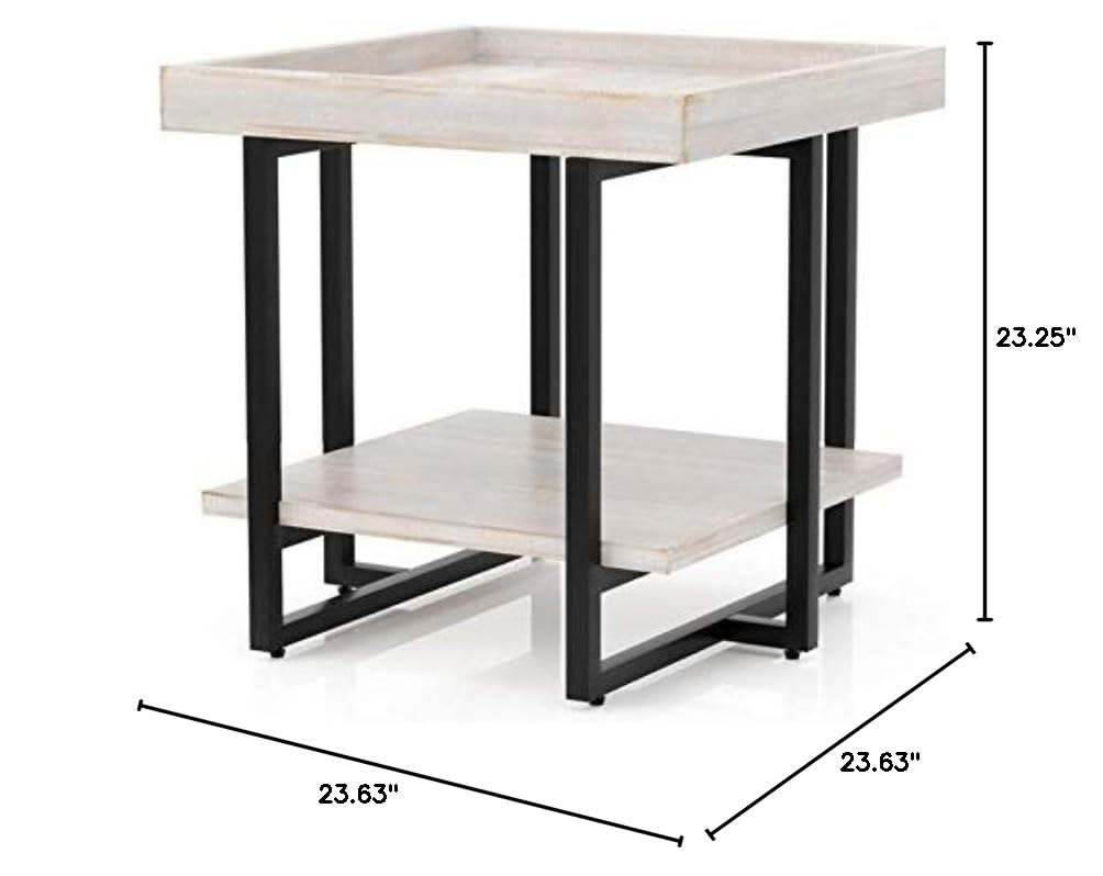 Home Square Humere Wood 1-Shelf End Table in Antique White - Set of 2 | Small Side Table for Living Room, Bedroom & Office | Rustic Nightstand with Storage Shelf