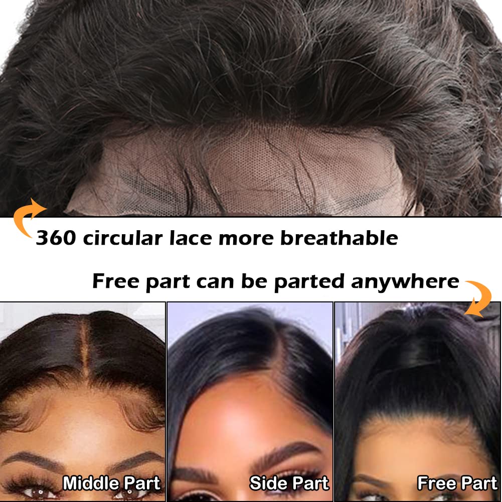 360 Lace Frontal Closure with Baby Hair - Brazilian Virgin Human Hair Loose Deep Wave - Natural Color 18 Inch - Ear to Ear Free Part for Black Women - Perfect for Protective Styles, Weaves & Natural Hair Extensions