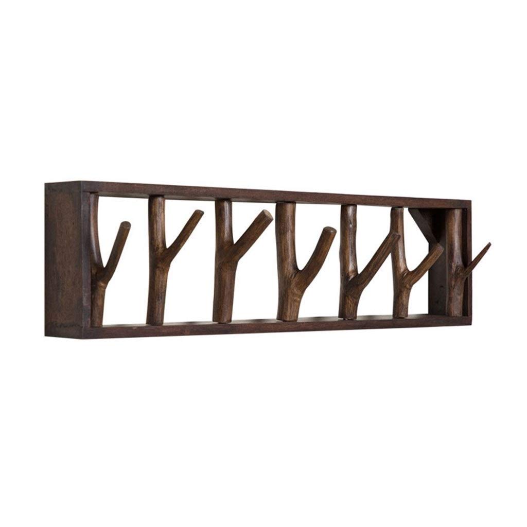 Wooden Wall Mounted Key Holder with 7 Hooks - Coat, Purse & Towel Organizer | Easy Installation Key Chain Storage | Home Entryway & Bedroom Decor (Brown)