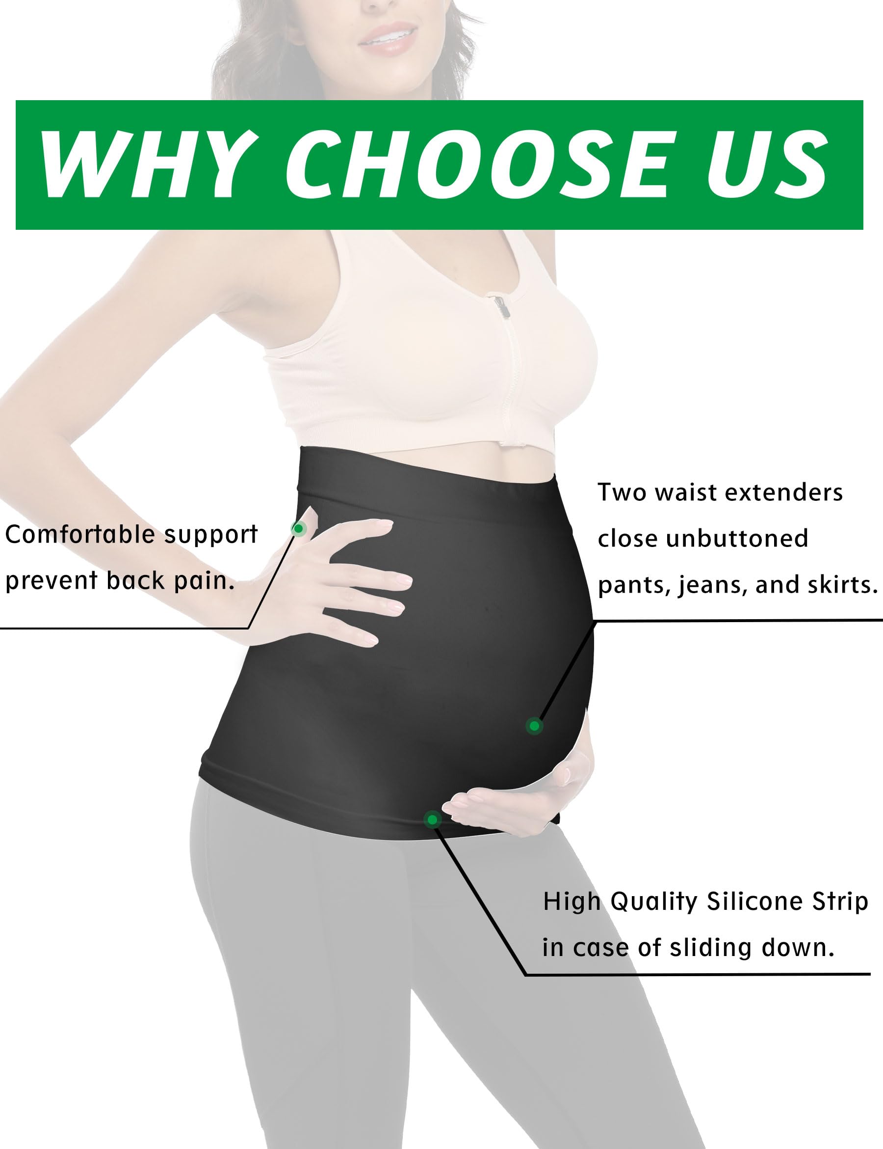 Maternity Belly Band for Pregnant Women - Adjustable Pregnancy Support Belt for Pants & Jeans - Postpartum Belly Wrap for Comfort & Back Pain Relief - Perfect for Work, Exercise & Daily Wear